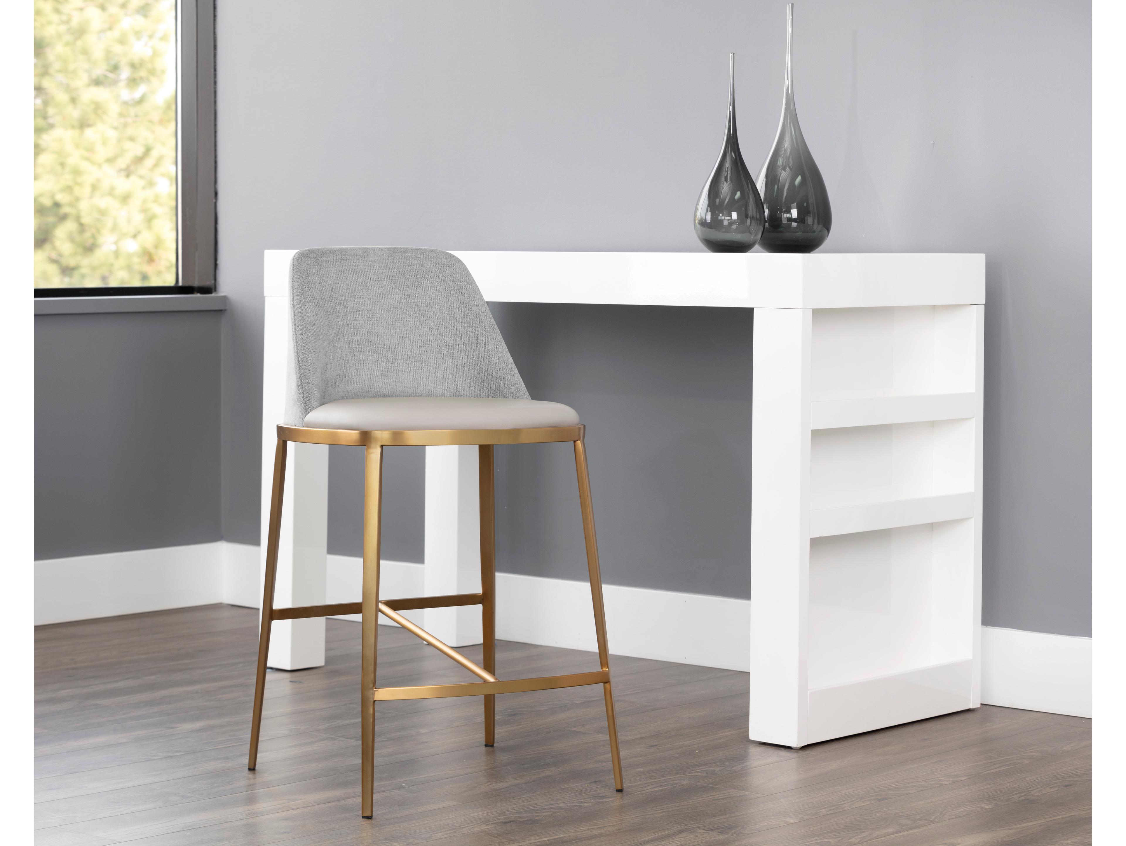 Sunpan Ikon Dover Upholstered Napa Stone Polo Club Gold Counter Stool