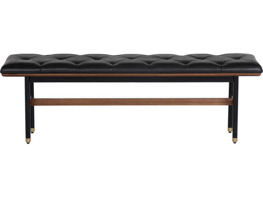 Sunpan Staten Black Faux Leather Accent Bench