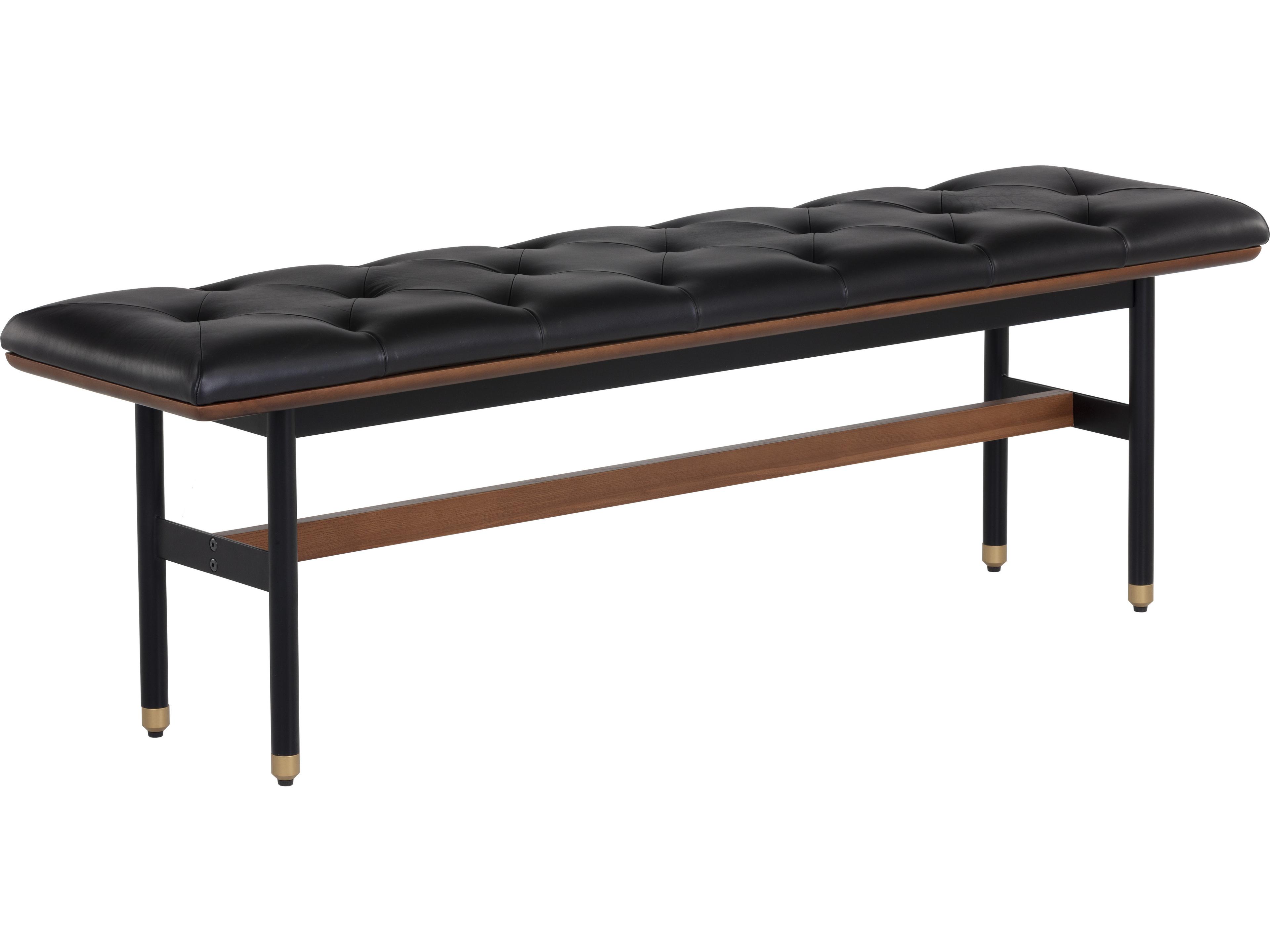 Sunpan Staten Black Faux Leather Accent Bench
