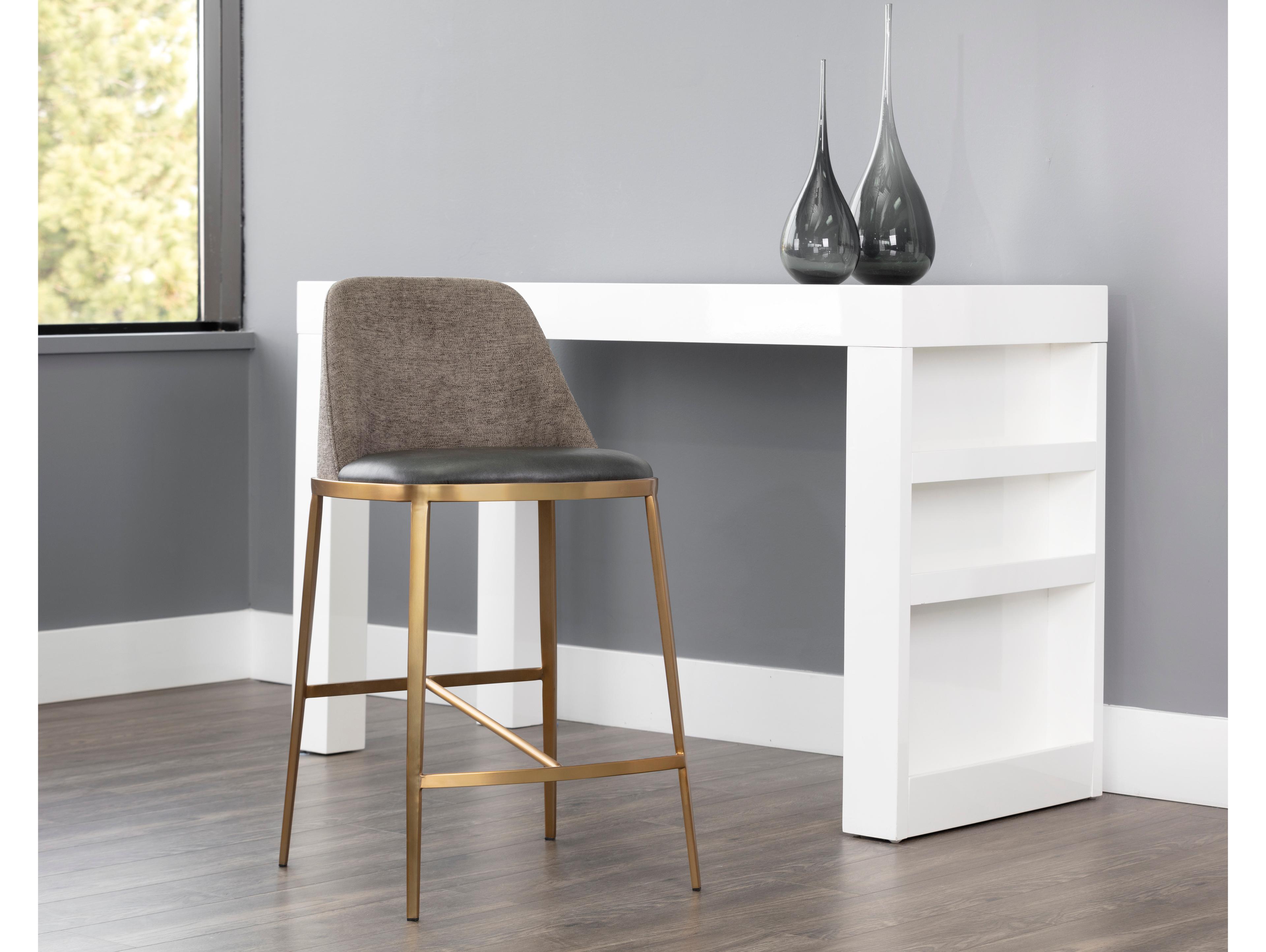 Sunpan Ikon Dover Upholstered Bravo Portabella Sparrow Grey Gold Counter Stool