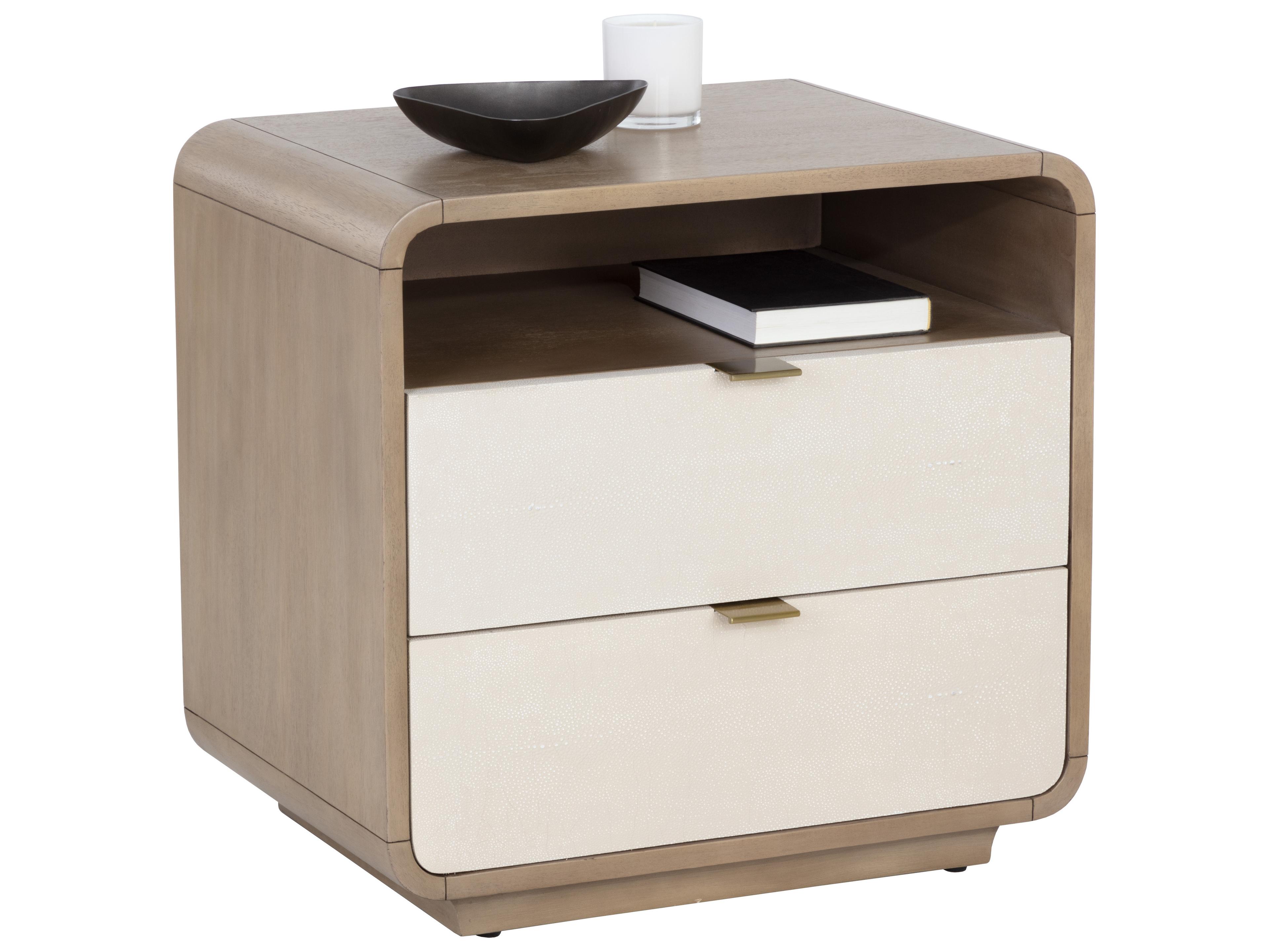 Sunpan Kayden 2-Drawers Beige Acacia Wood Nightstand
