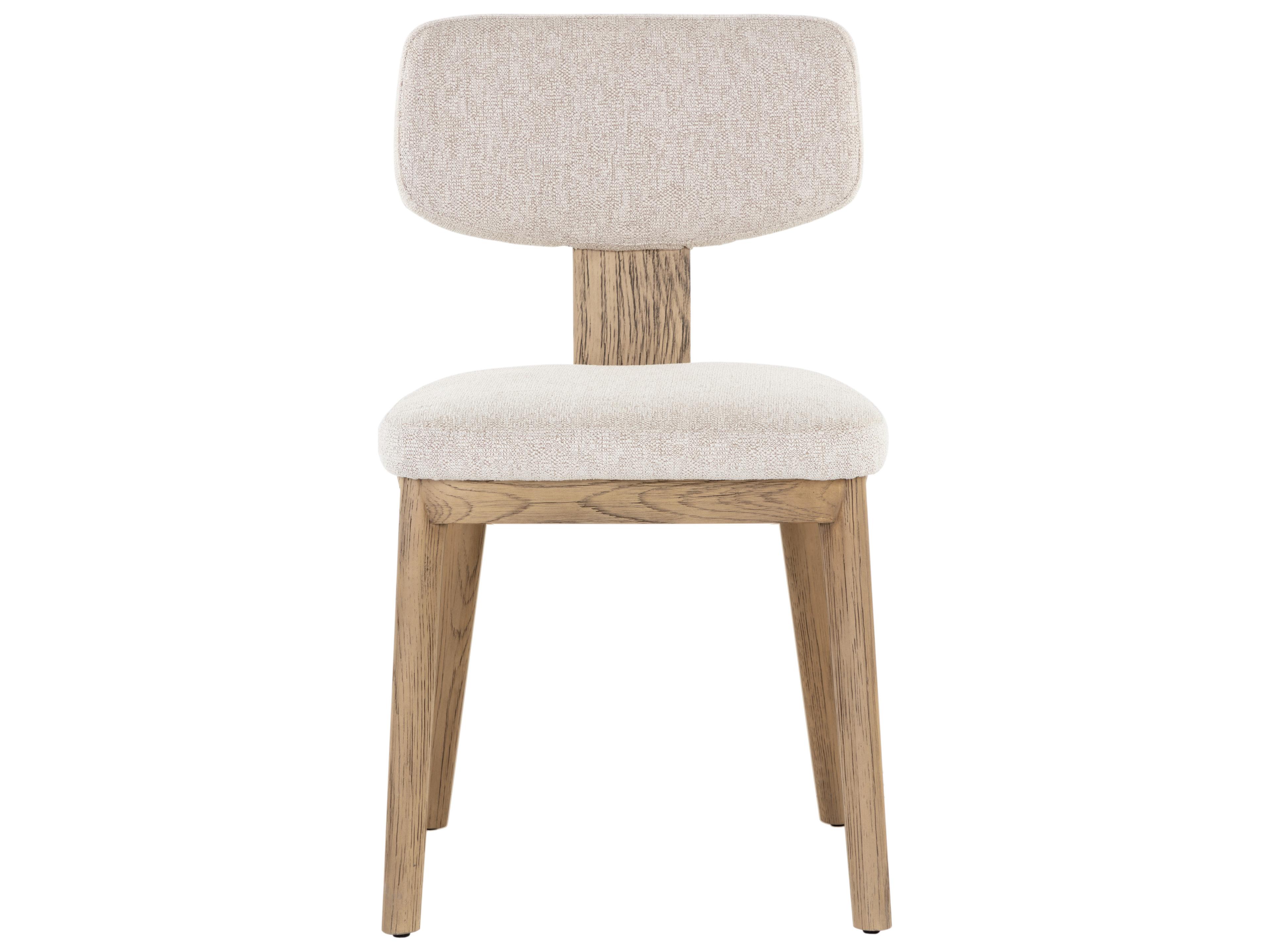 Sunpan Rickett Oak Wood Beige Upholstered Side Dining Chair
