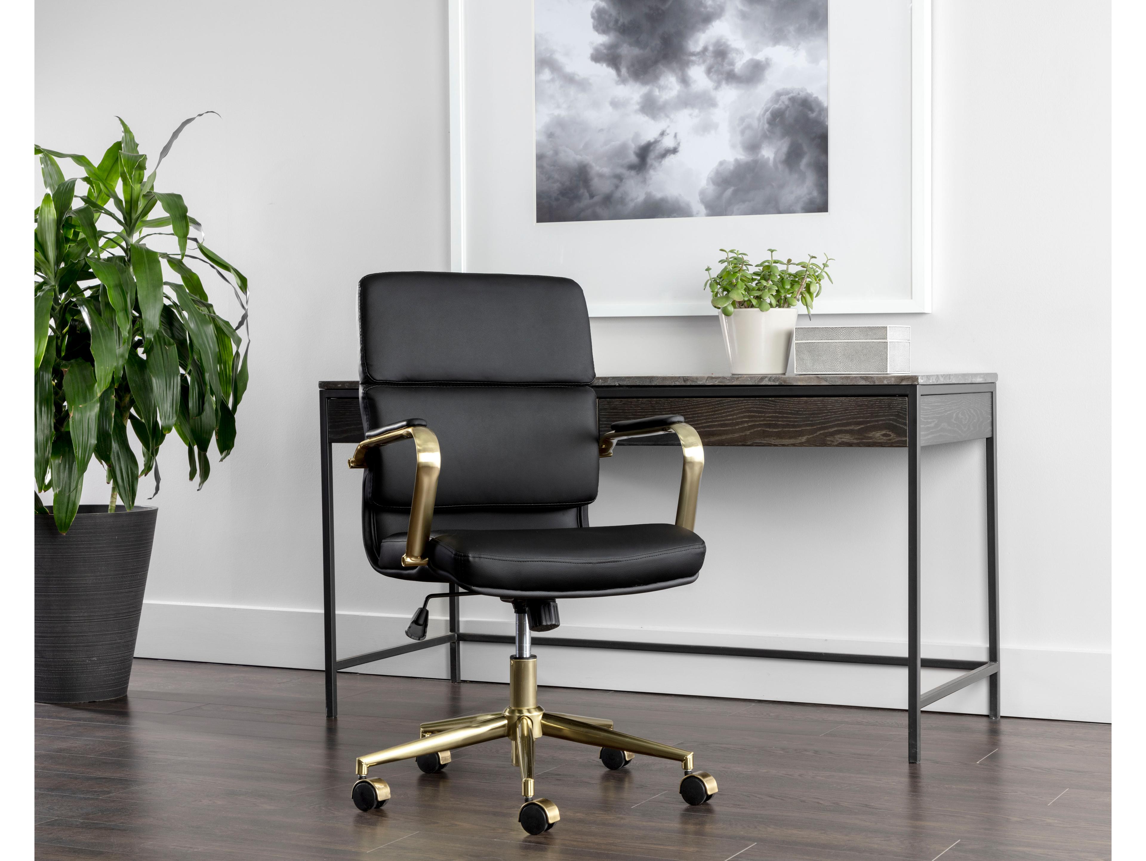 Sunpan Kleo Black Faux Leather Adjustable Computer Office Chair