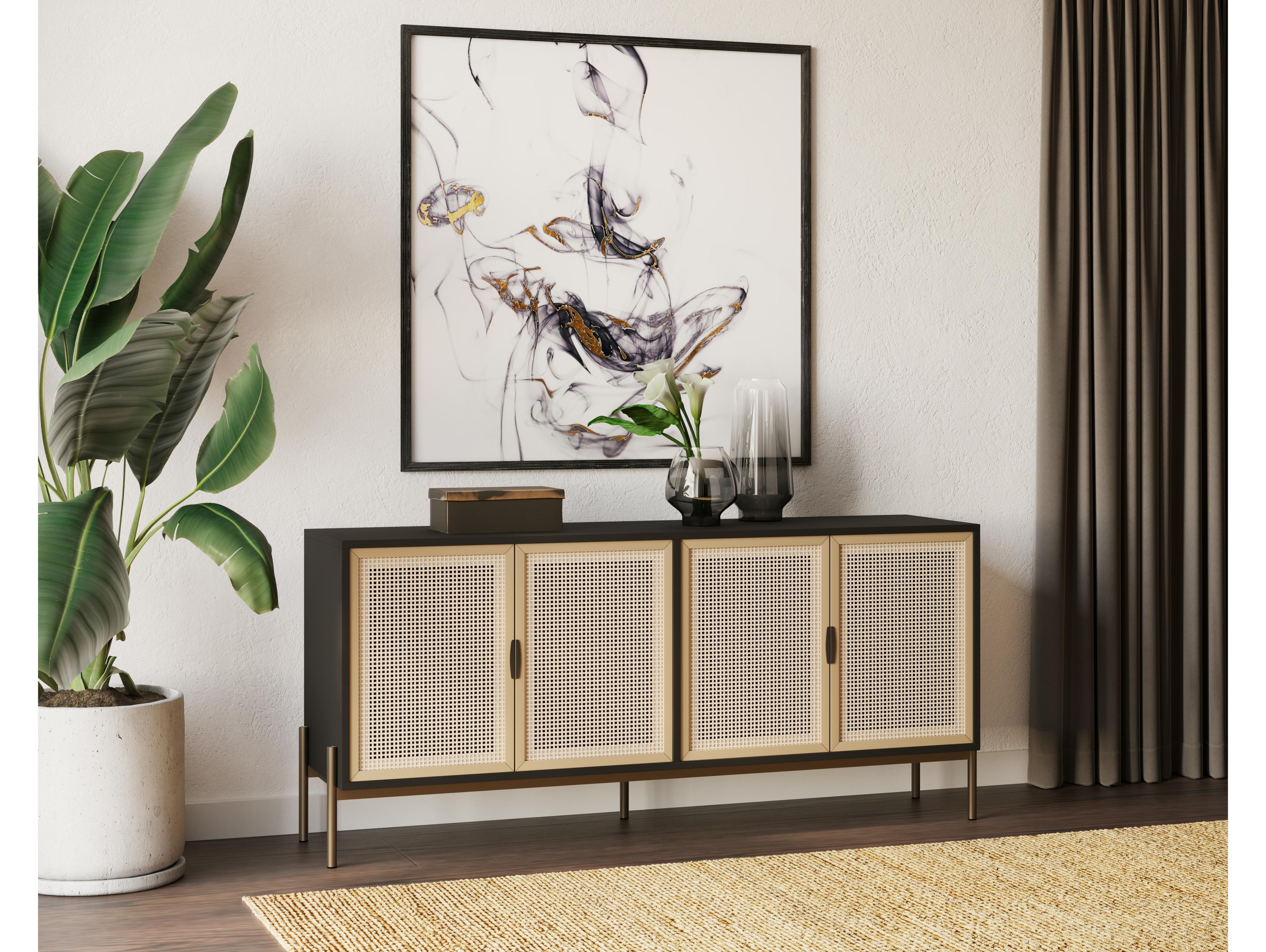 Sunpan Artezia 71" Oak Wood Black Sideboard