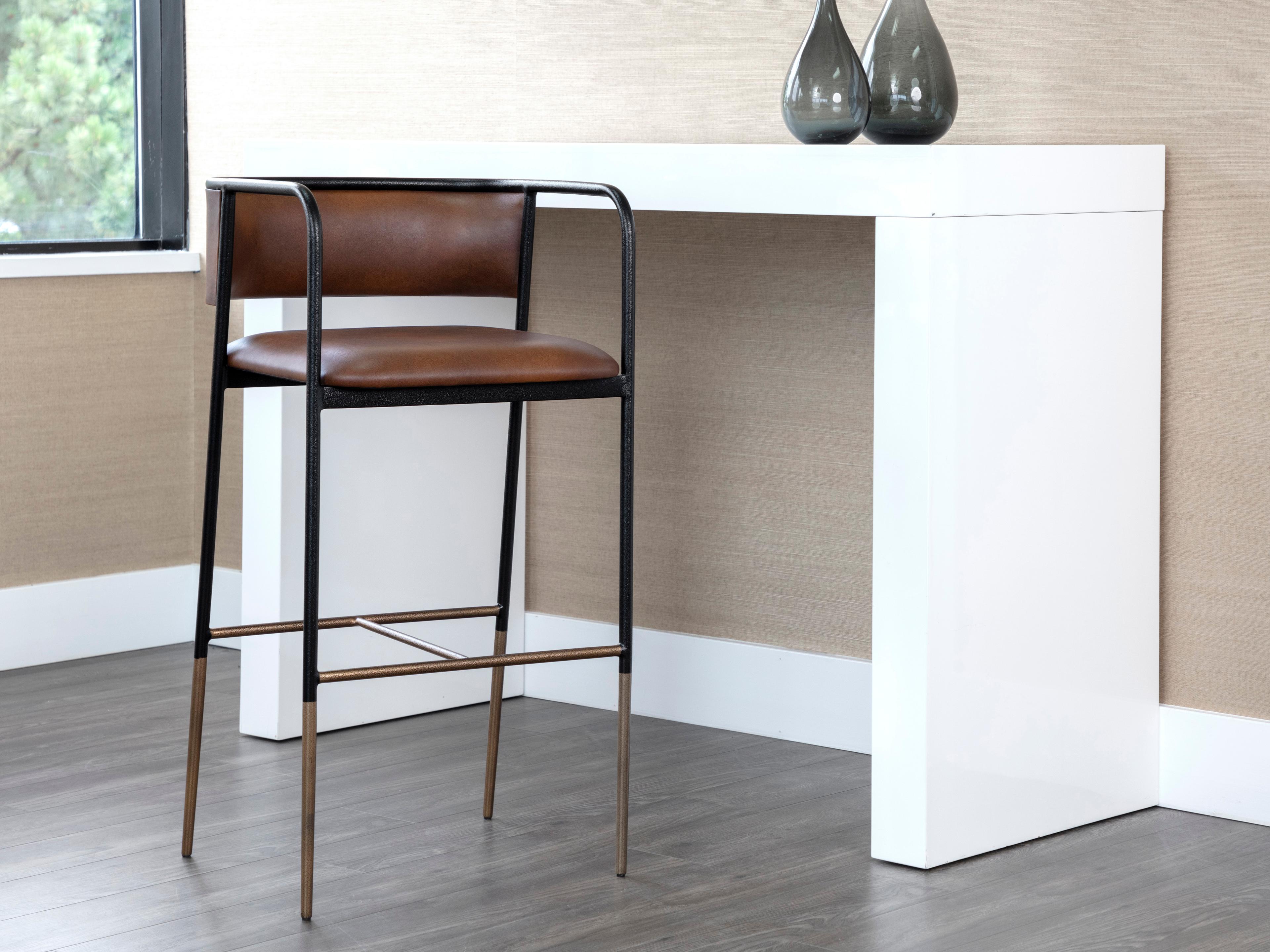 Sunpan Brenan Bravo Cognac Faux Leather Bar Stool