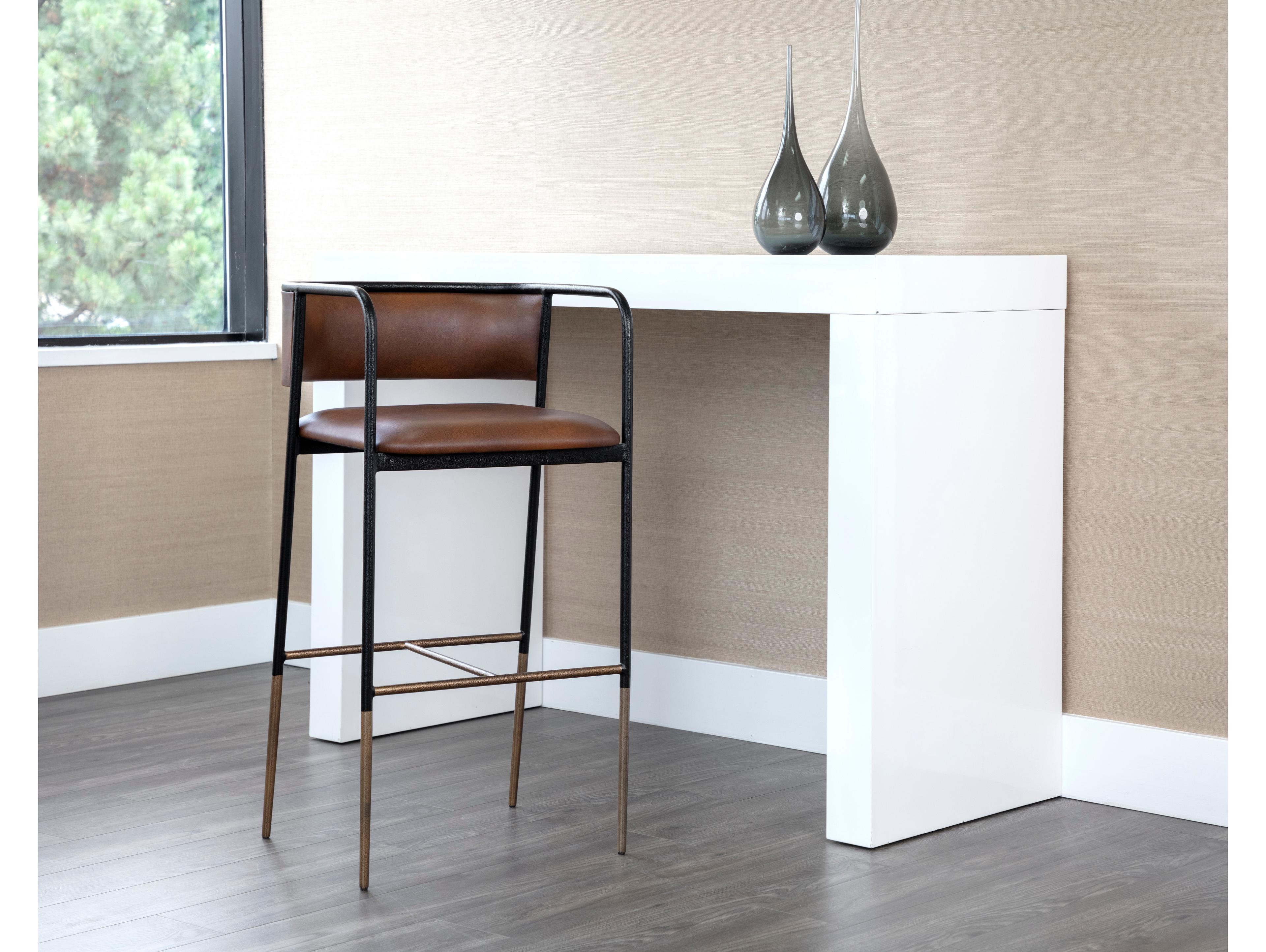 Sunpan Brenan Bravo Cognac Faux Leather Bar Stool