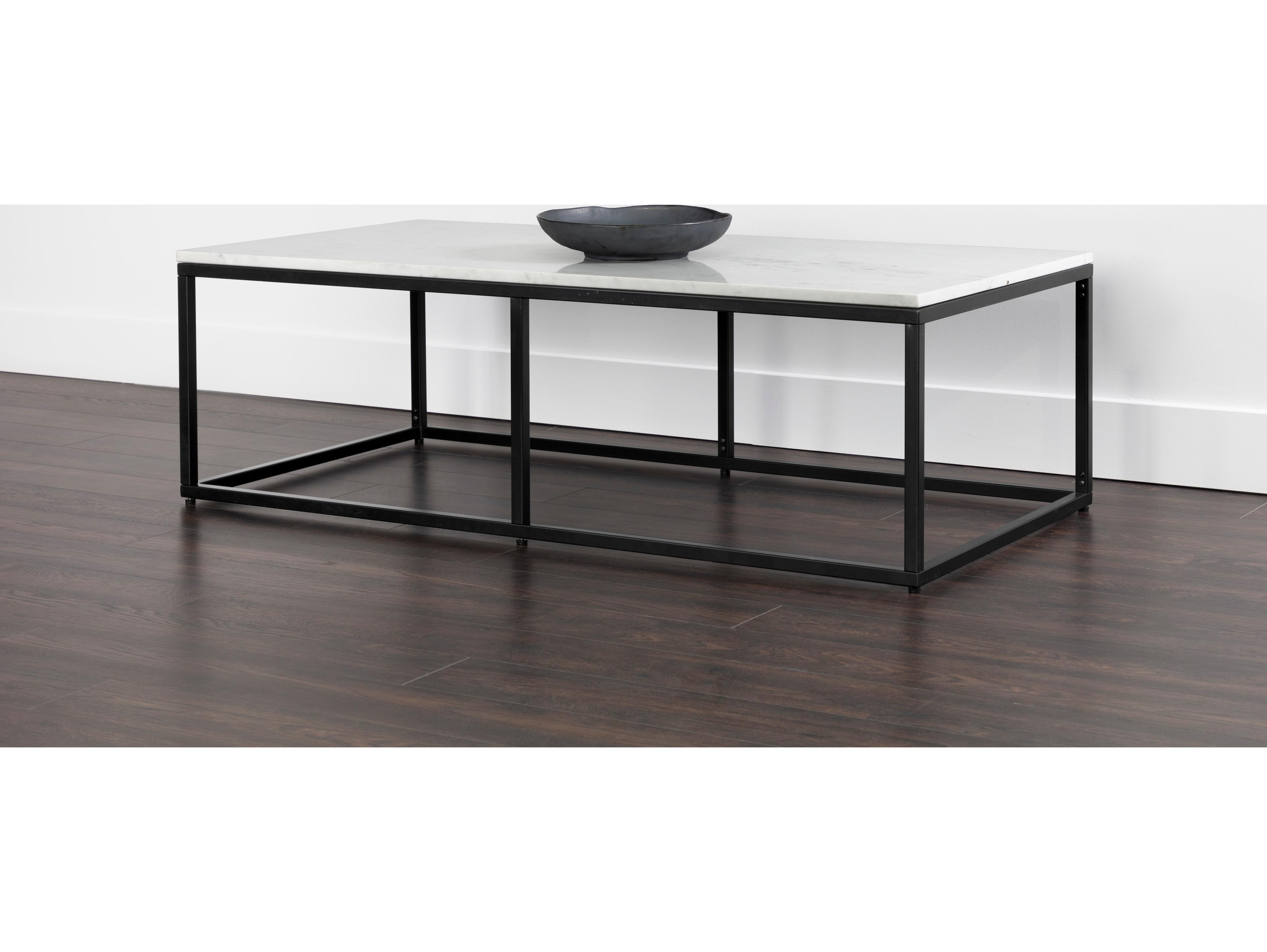 Sunpan Ellery Rectangular Marble White Matte Black Coffee Table
