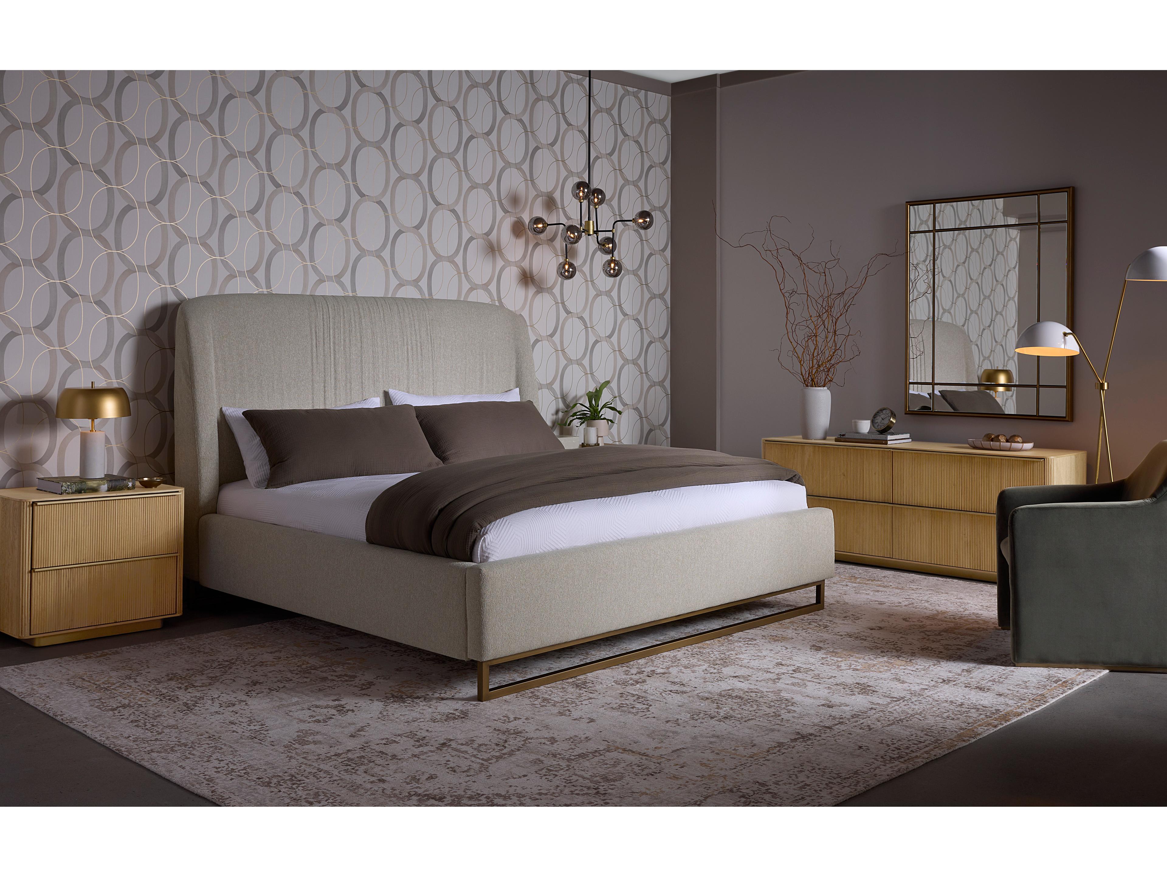 Sunpan Nevin Dove Cream Beige Upholstered King Platform Bed