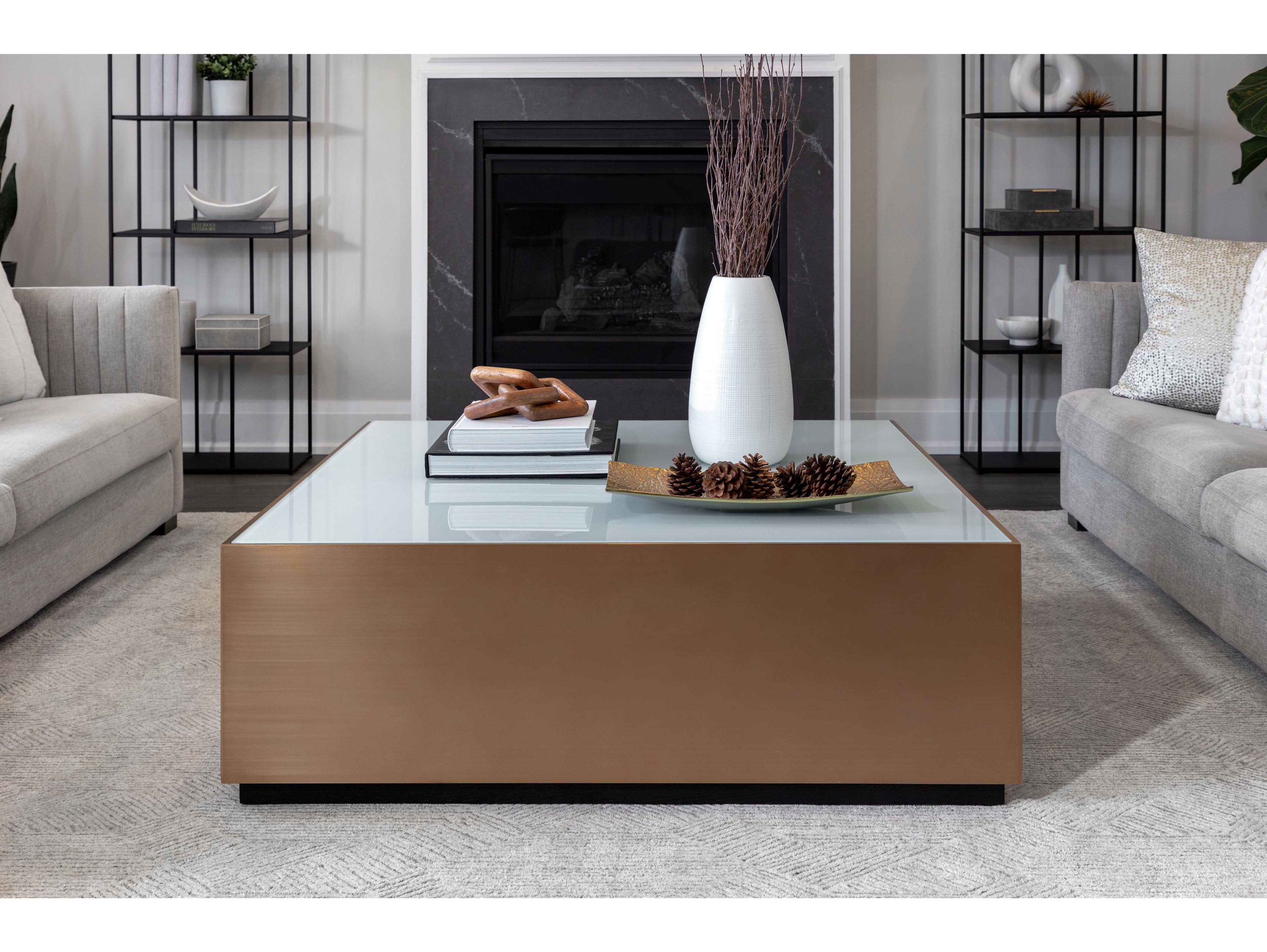 Sunpan Shiloh Square Glass White Black Coffee Table