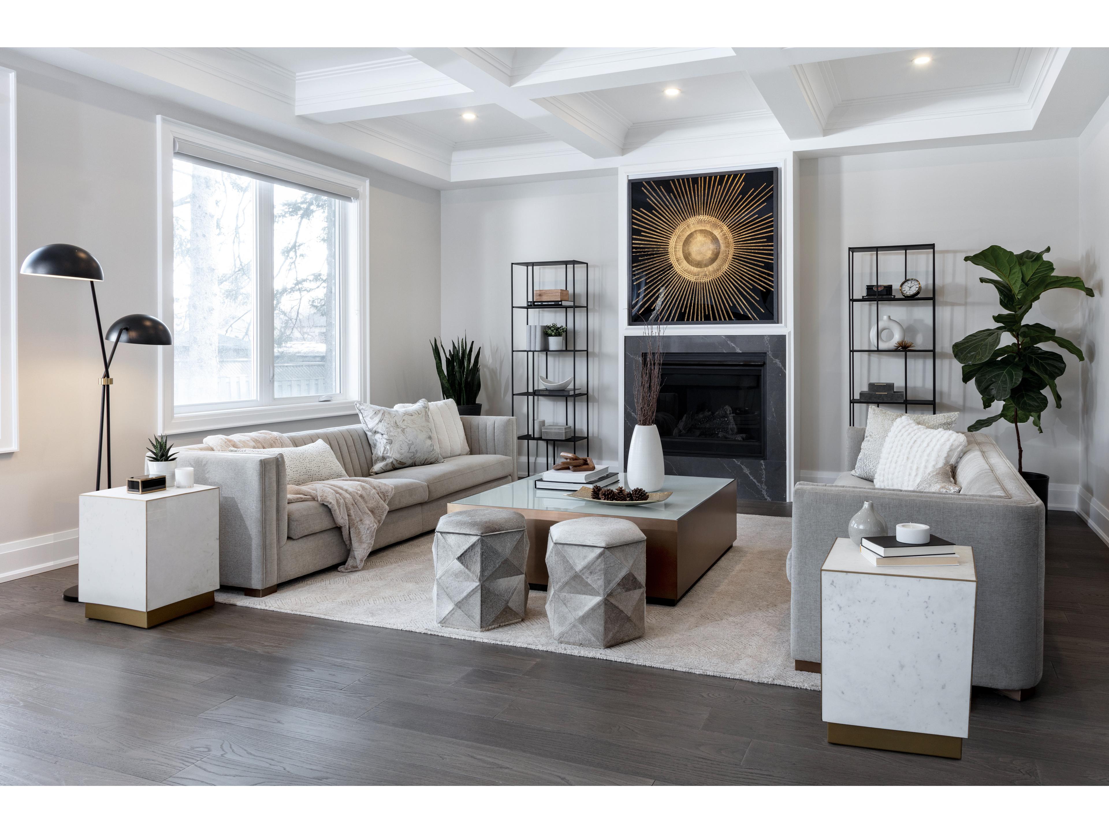 Sunpan Shiloh Square Glass White Black Coffee Table