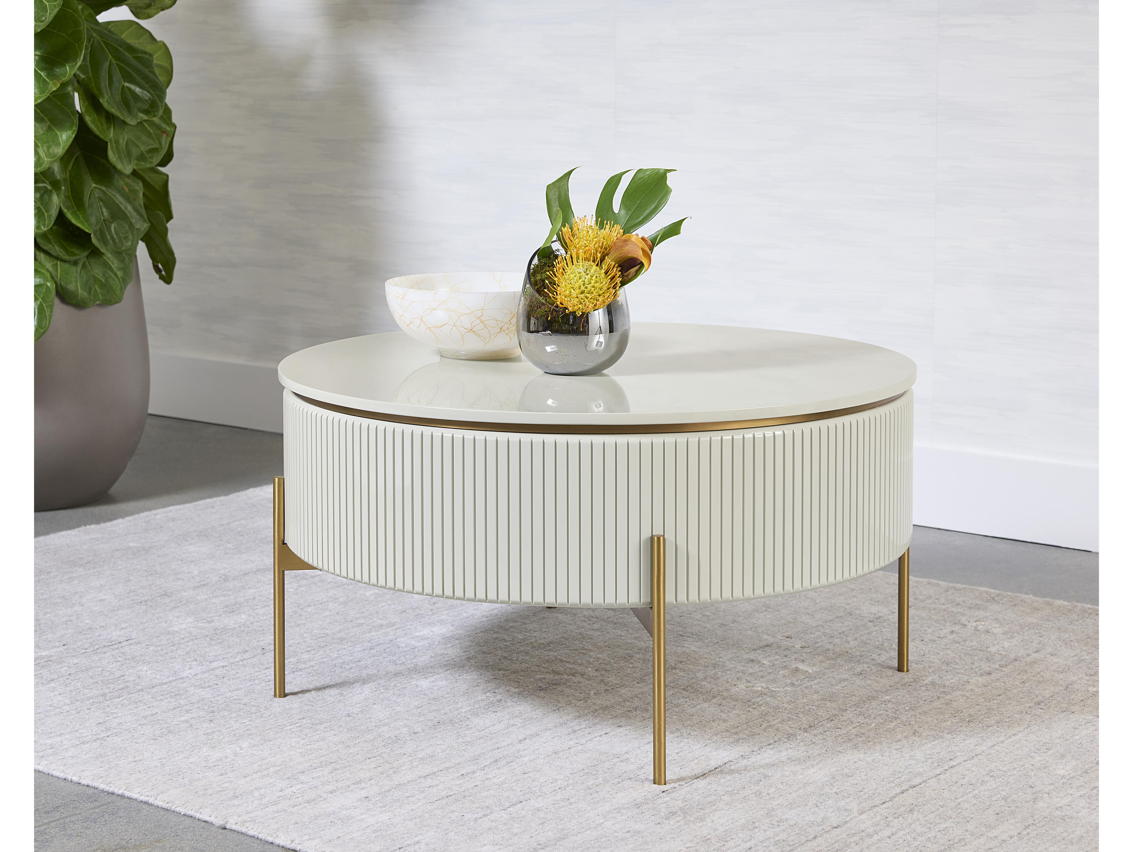 Sunpan Paloma Round Wood High Gloss Cream Coffee Table