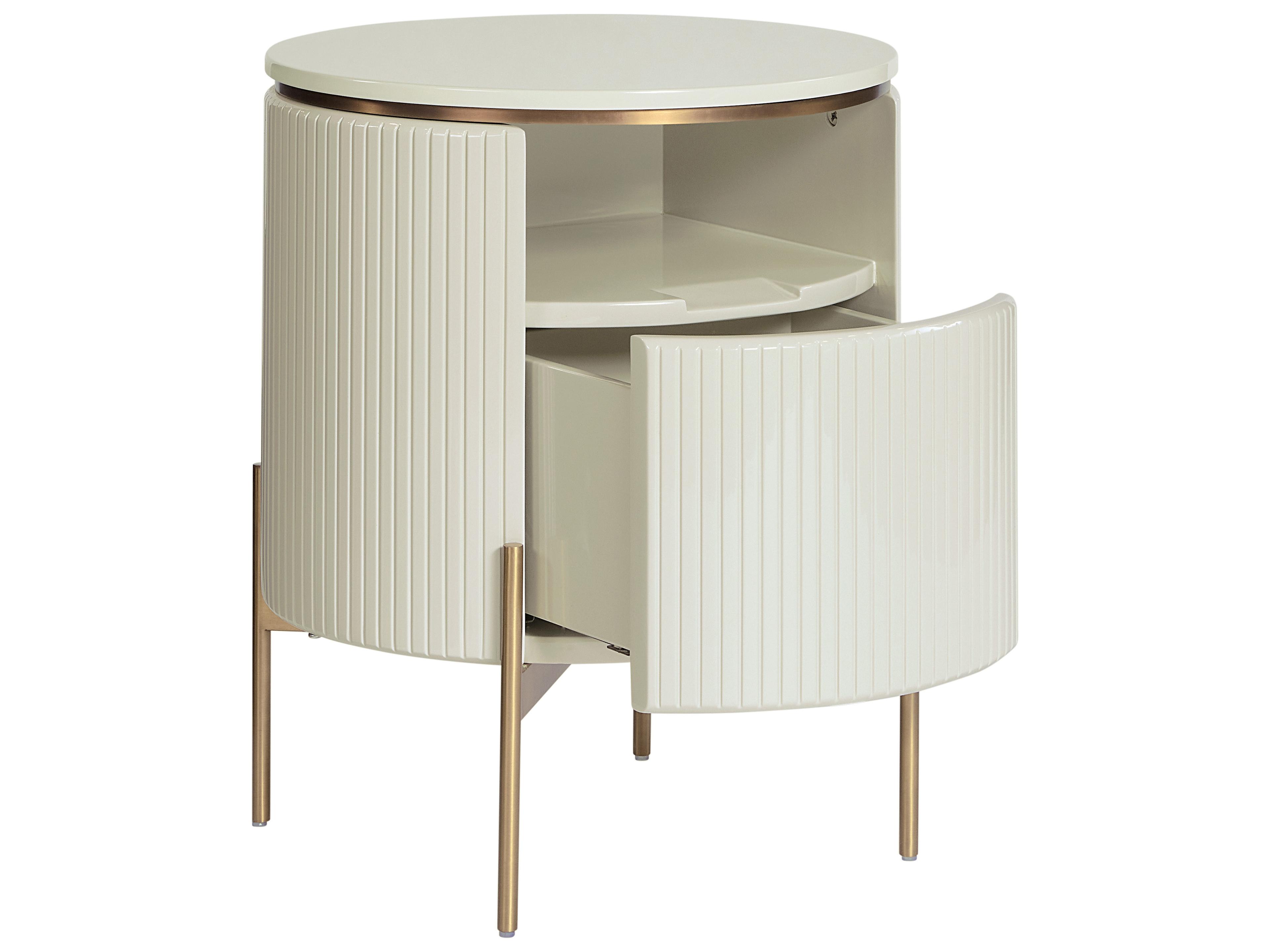 Sunpan Paloma Round Wood High Gloss Cream End Table