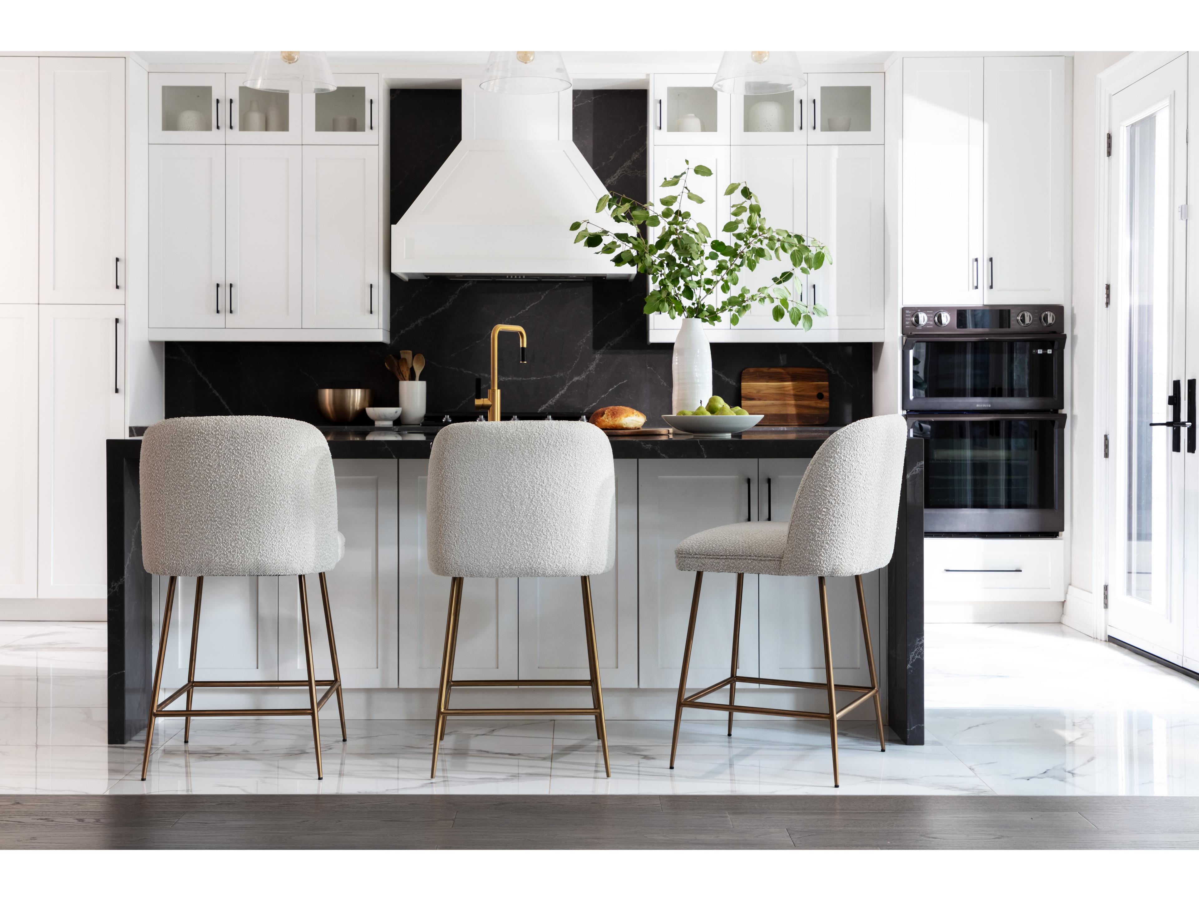 Sunpan Kelty Gold Copenhagen White Upholstered Counter Stool