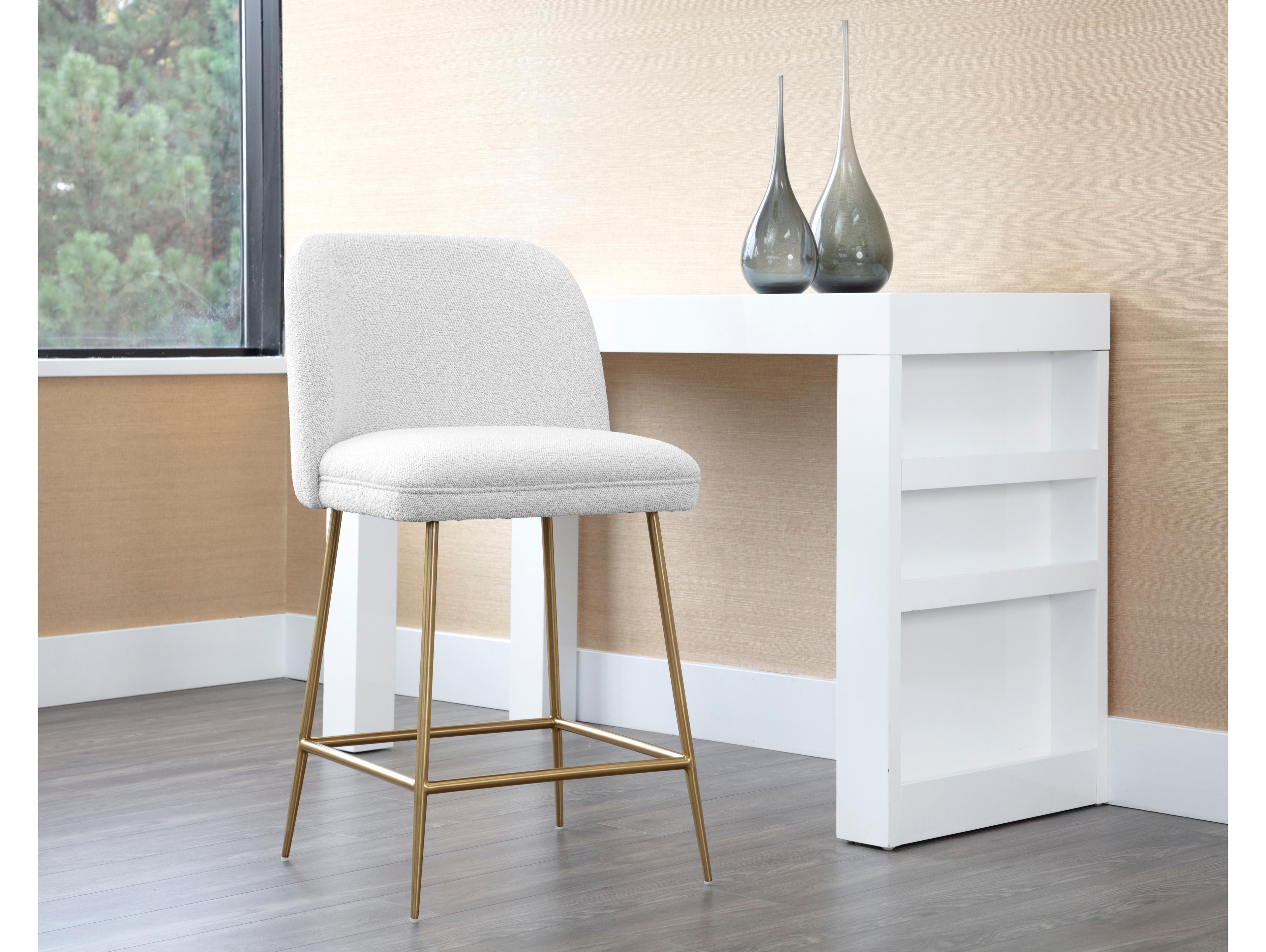 Sunpan Kelty Gold Copenhagen White Upholstered Counter Stool