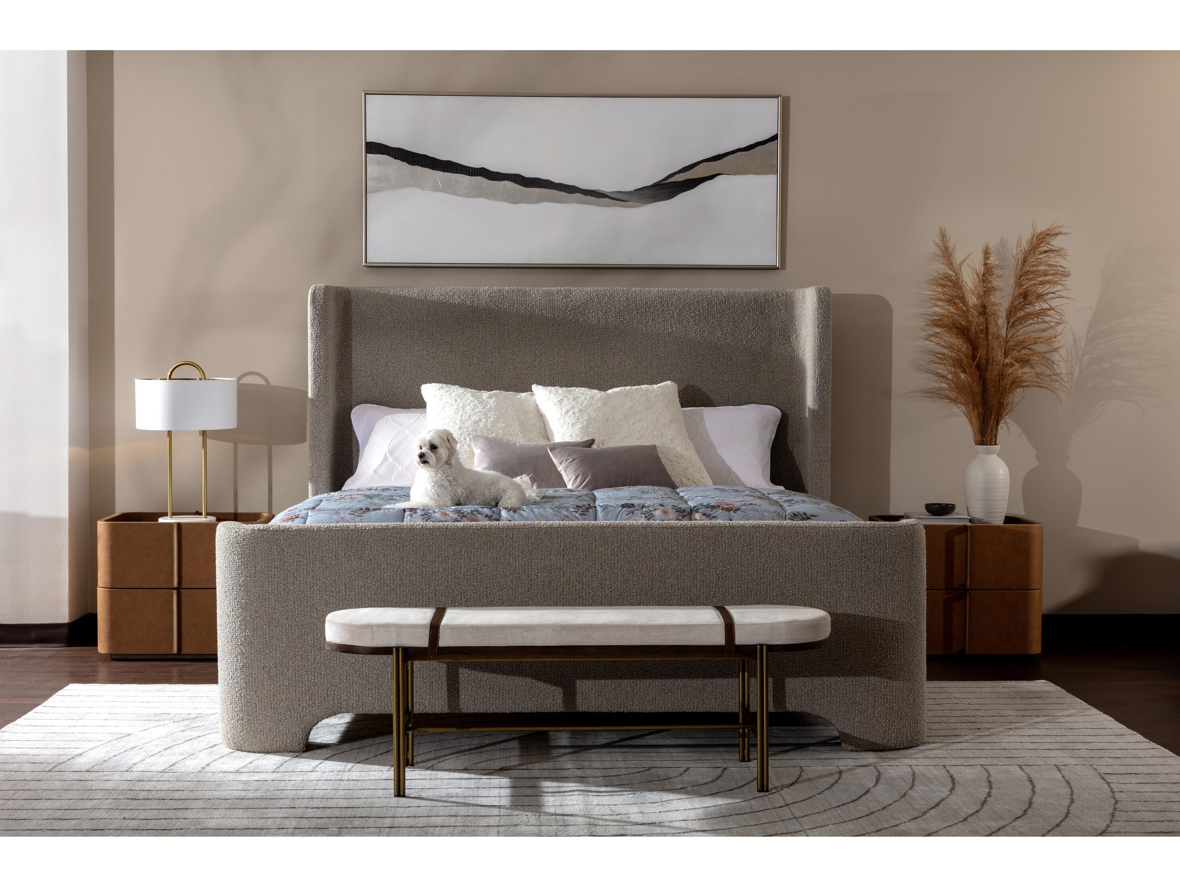 Sunpan Elaine Polo Club Muslin White Upholstered Accent Bench