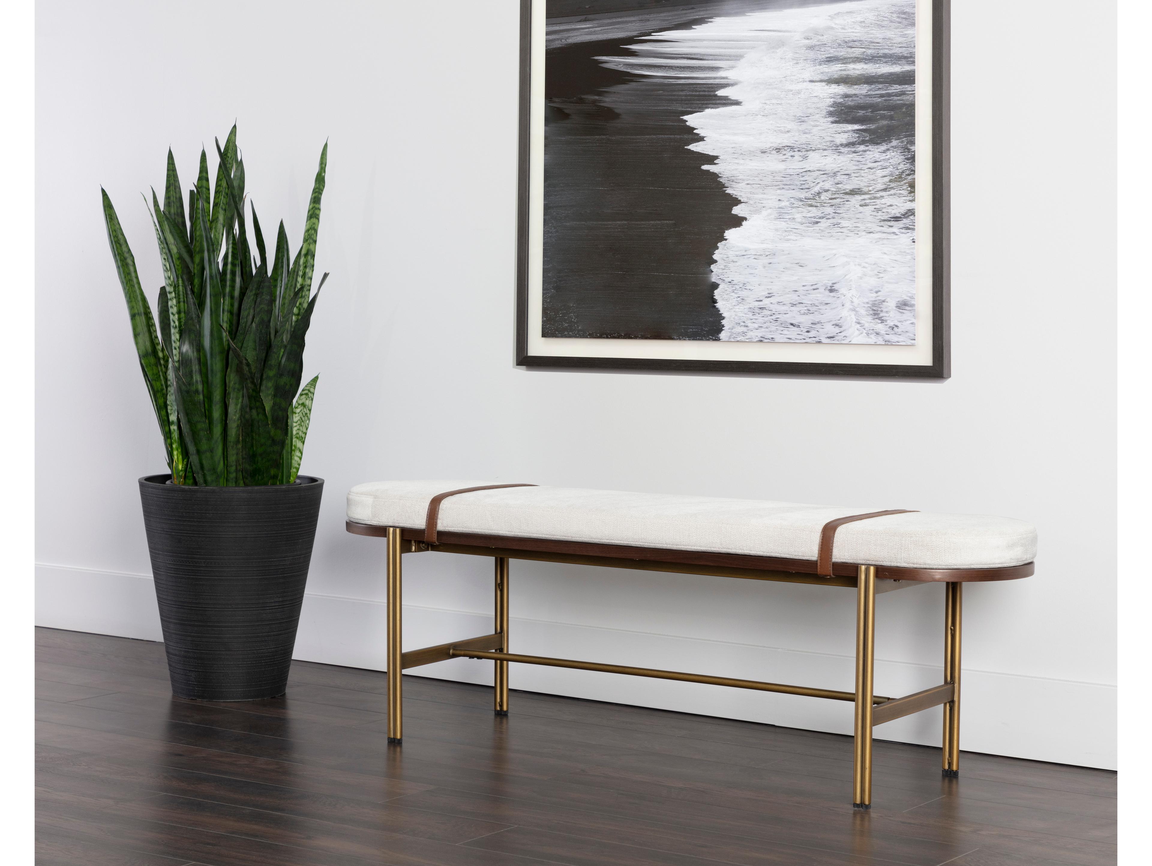 Sunpan Elaine Polo Club Muslin White Upholstered Accent Bench