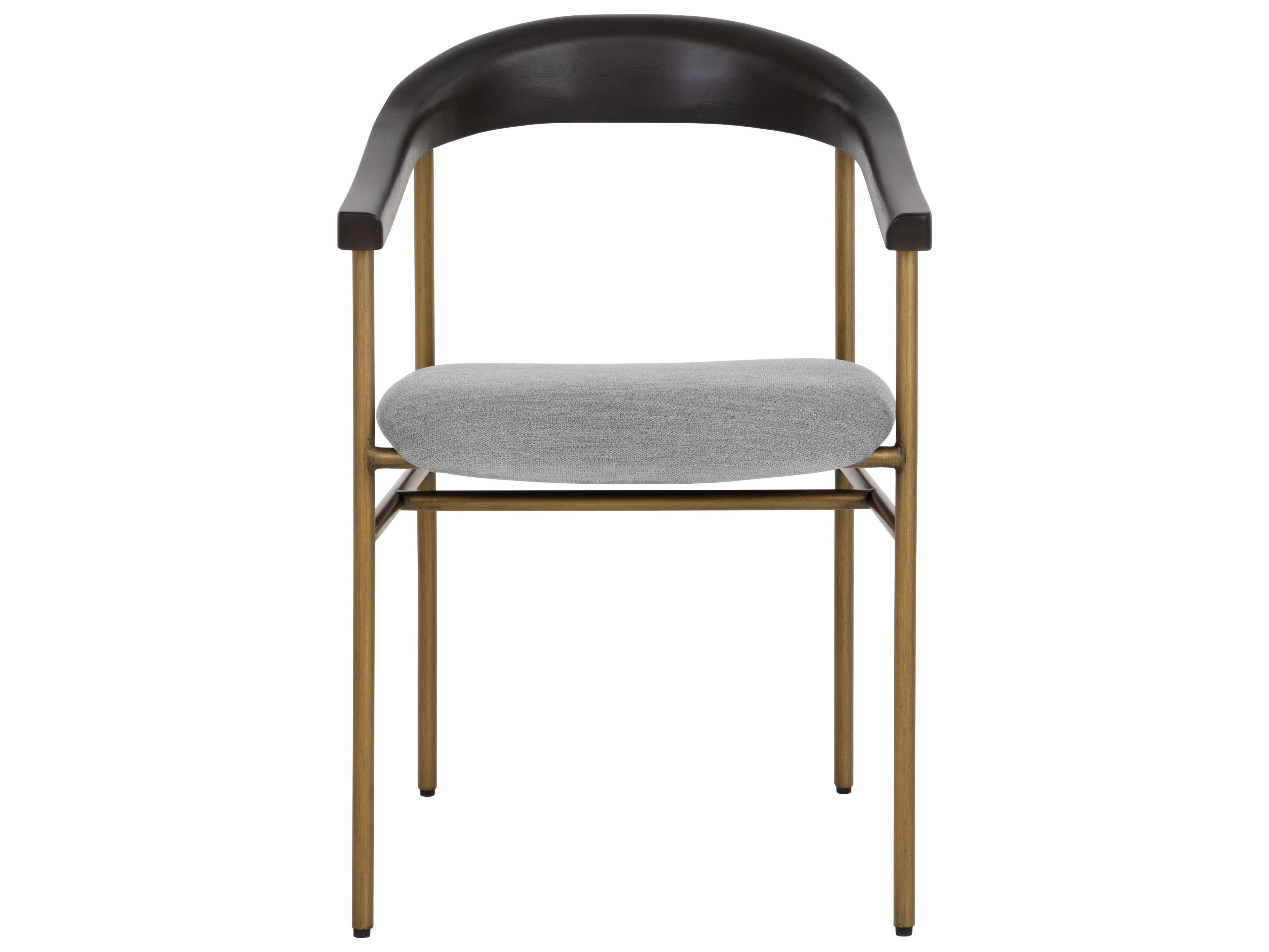 Sunpan Giorgio Rubberwood Gray Upholstered Arm Dining Chair