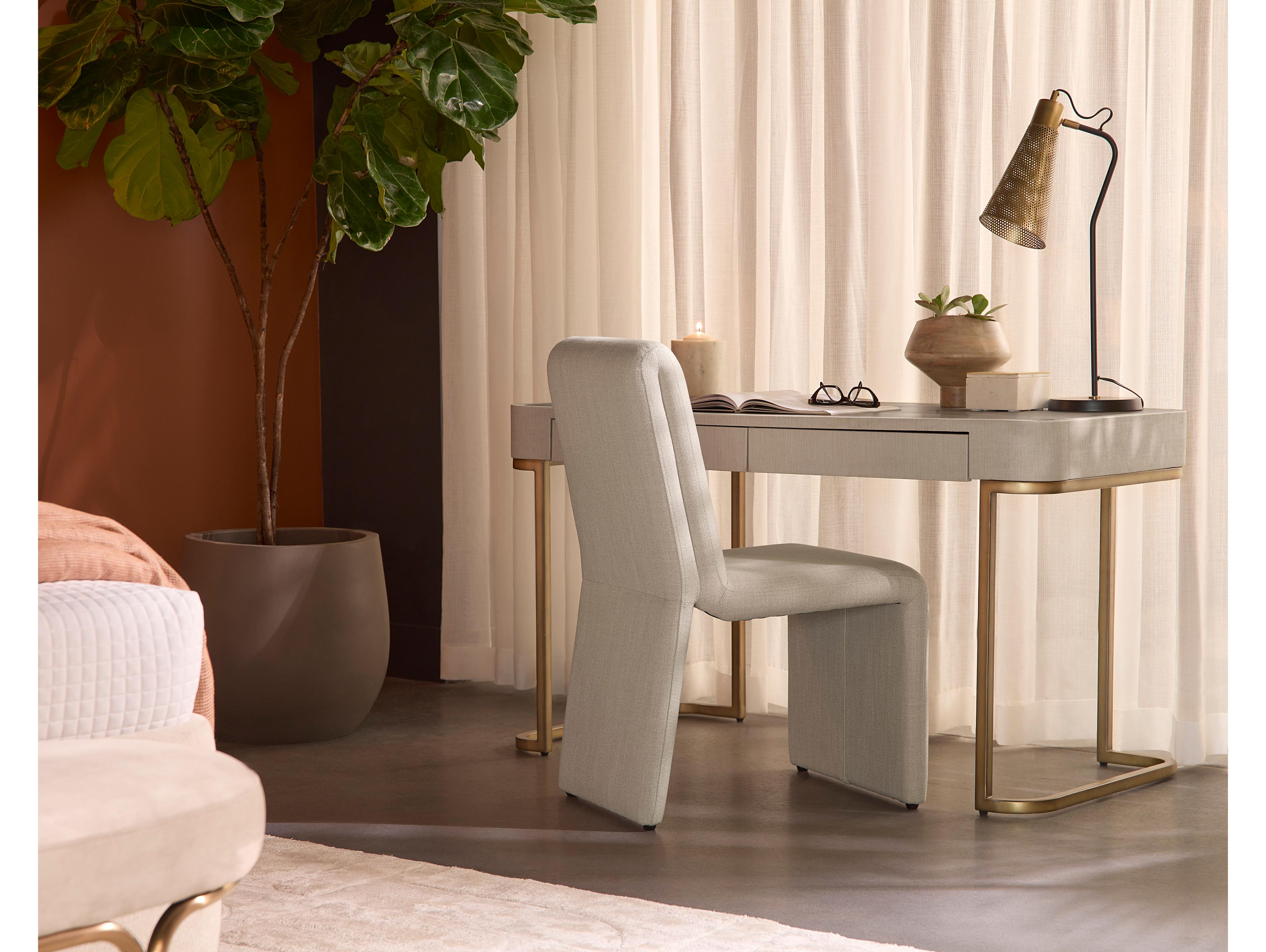 Sunpan Jamille Cream Warm Brass Beige Oak Wood Secretary Desk