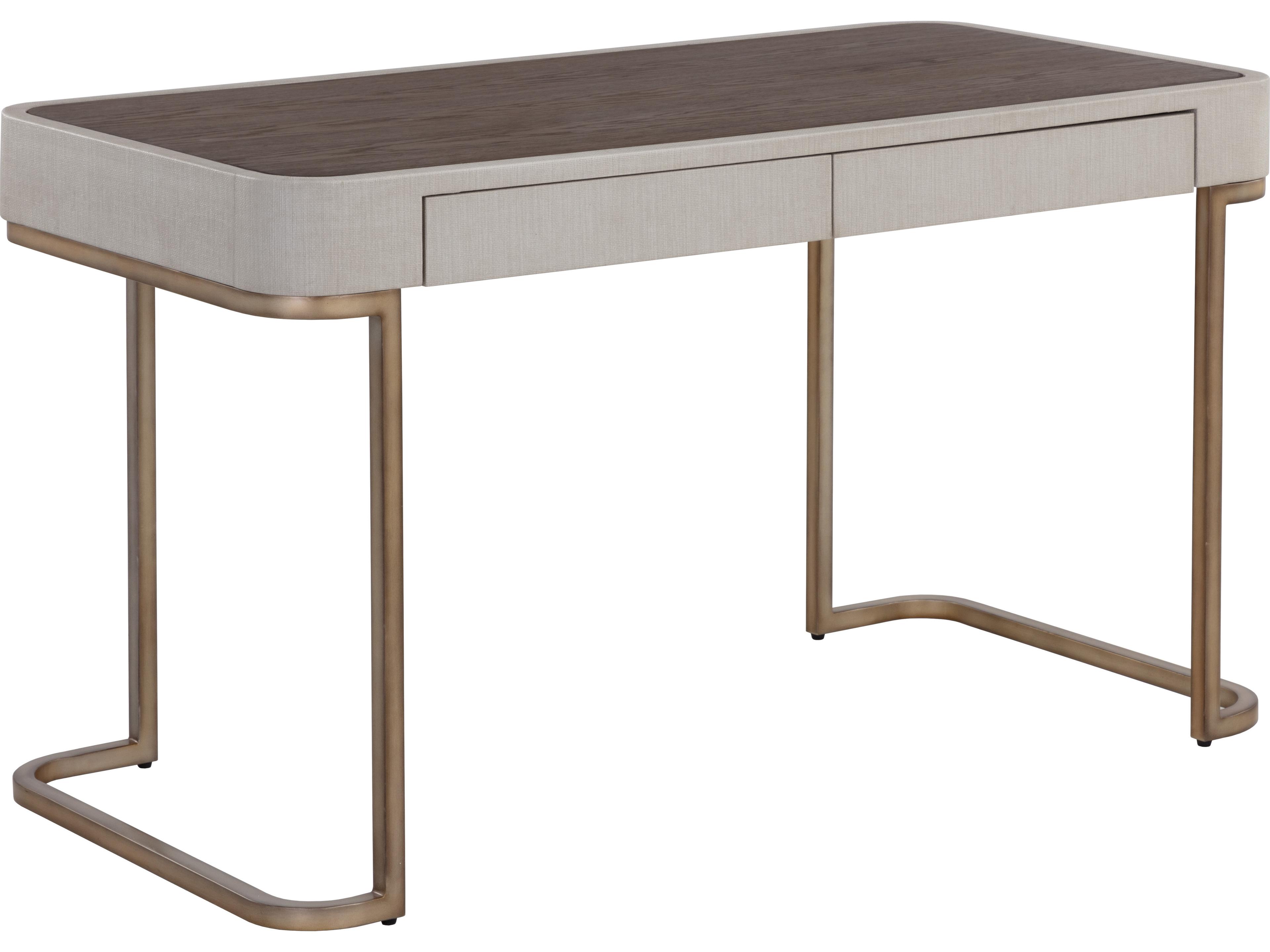 Sunpan Jamille Cream Warm Brass Beige Oak Wood Secretary Desk