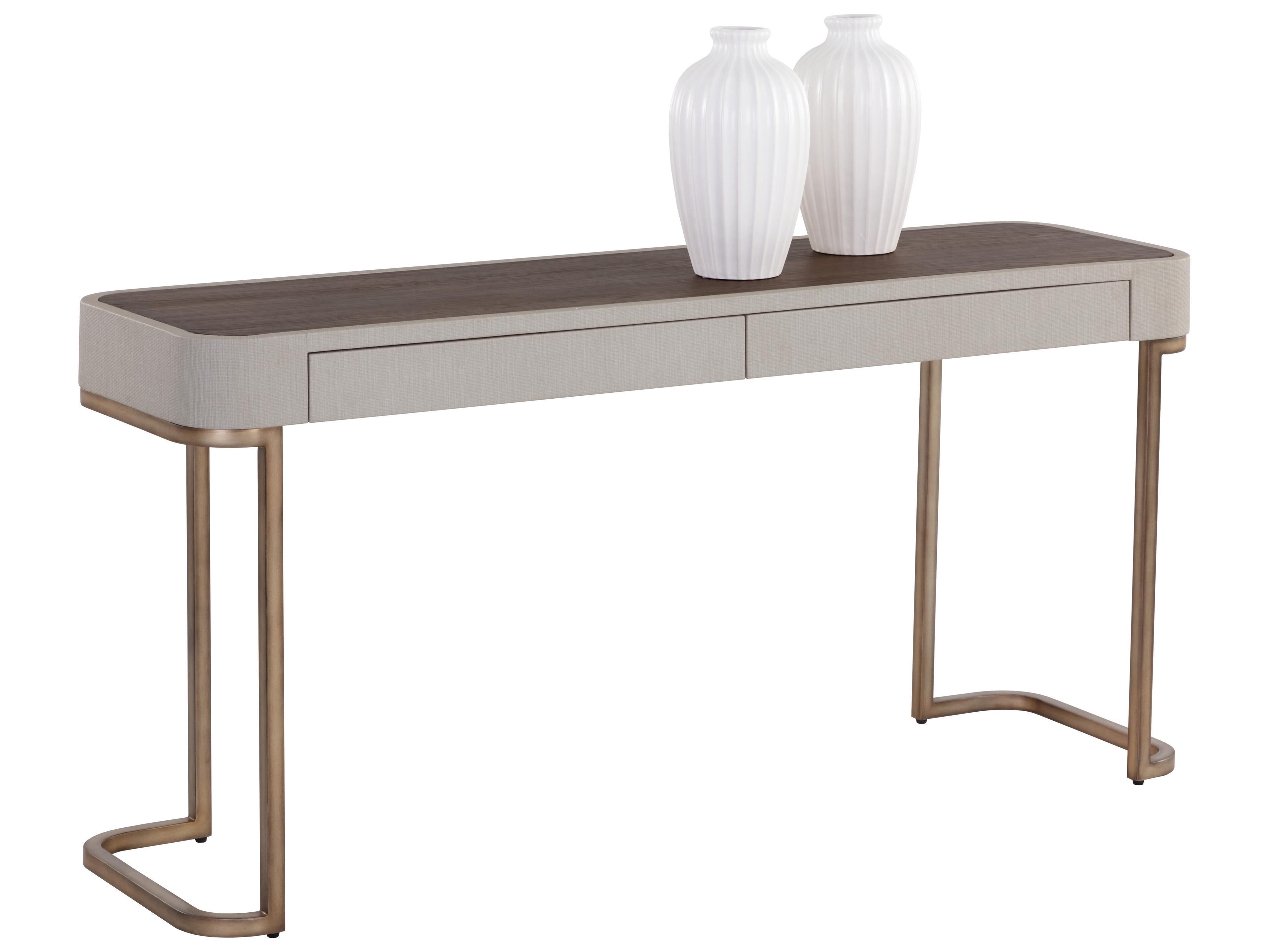 Sunpan Jamille Rectangular Wood Cream Warm Brass Console Table