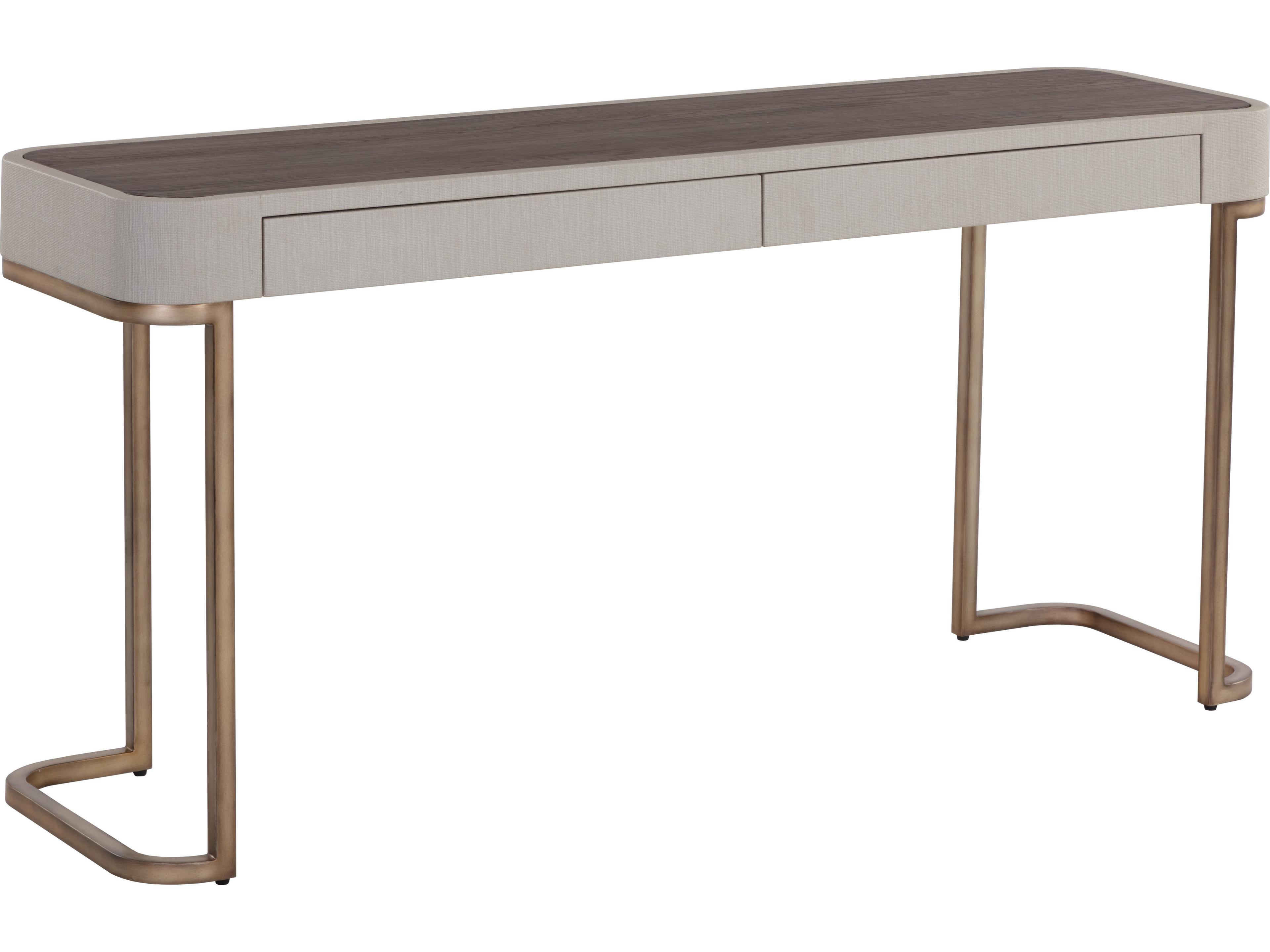 Sunpan Jamille Rectangular Wood Cream Warm Brass Console Table
