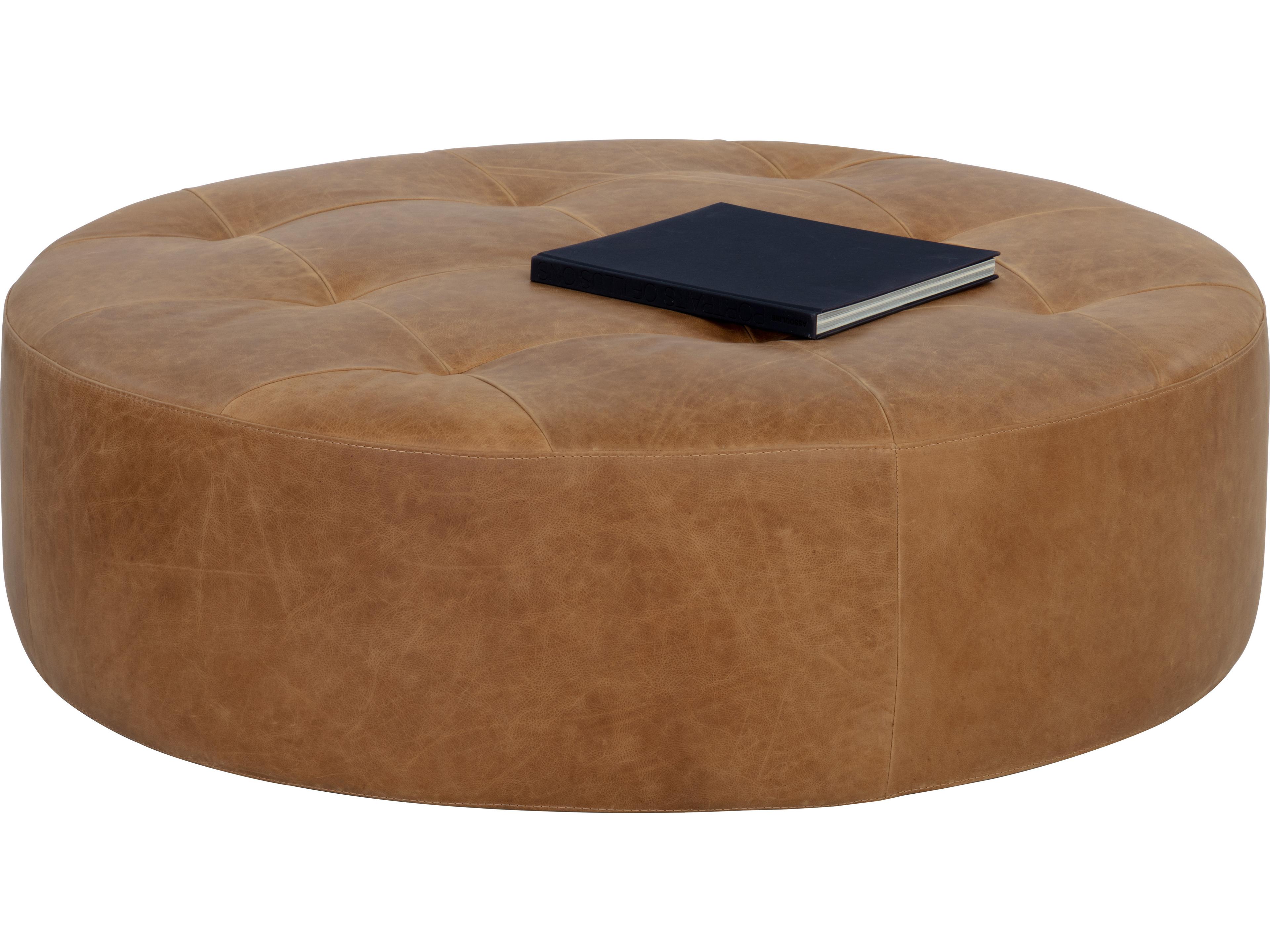Sunpan Nilda Camel Leather Brown Upholstered Ottoman