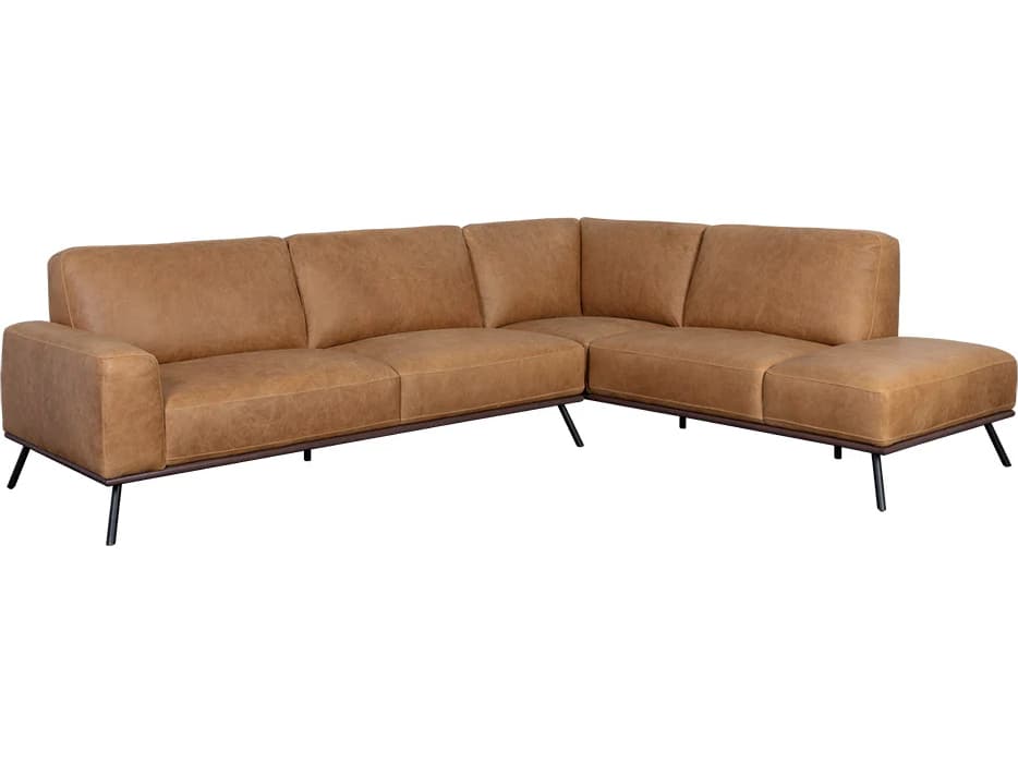 Sunpan Brandi Camel Leather Brown Upholstered Sofa