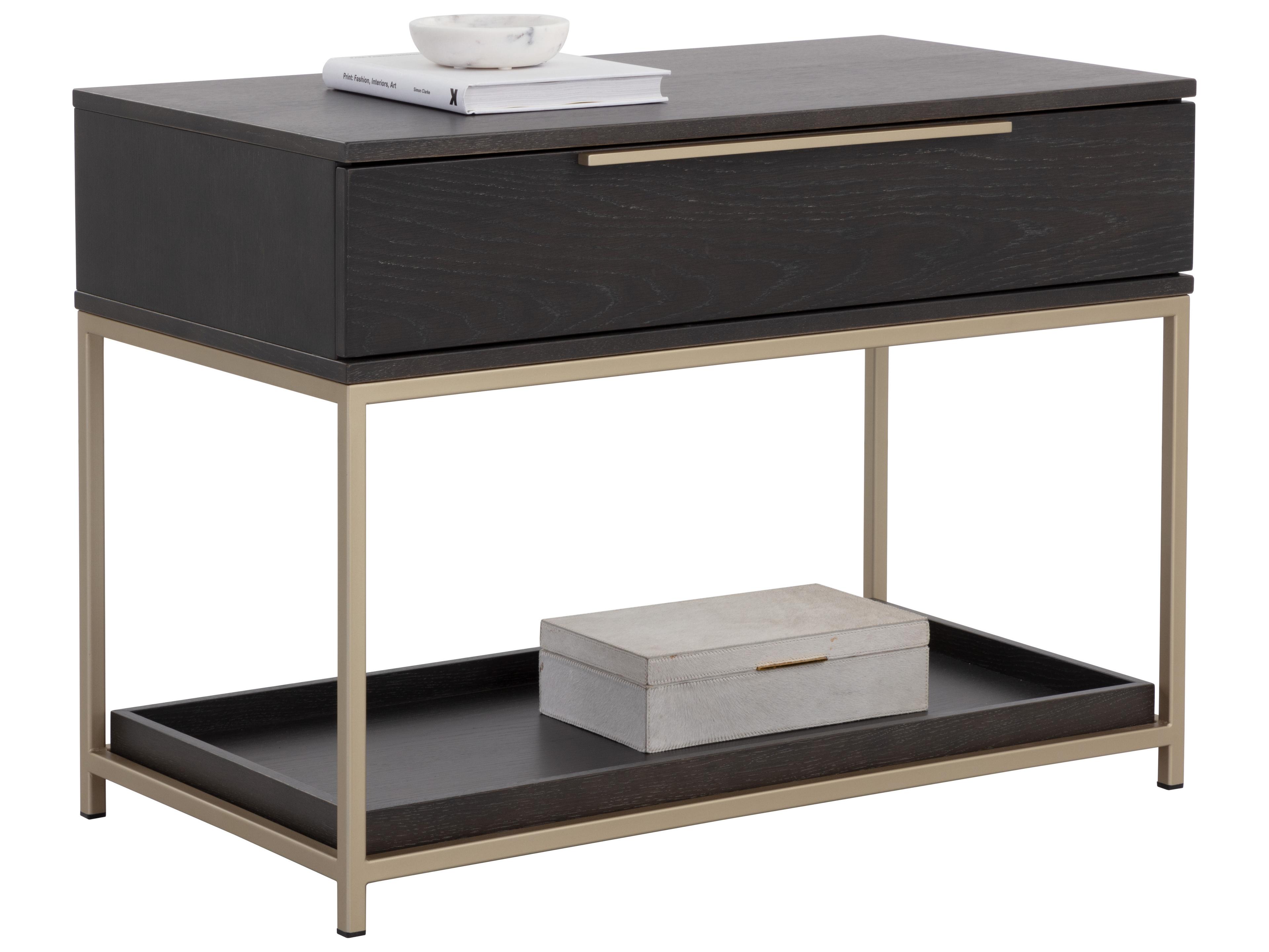 Sunpan Rebel 1-Drawer Black Oak Wood Nightstand
