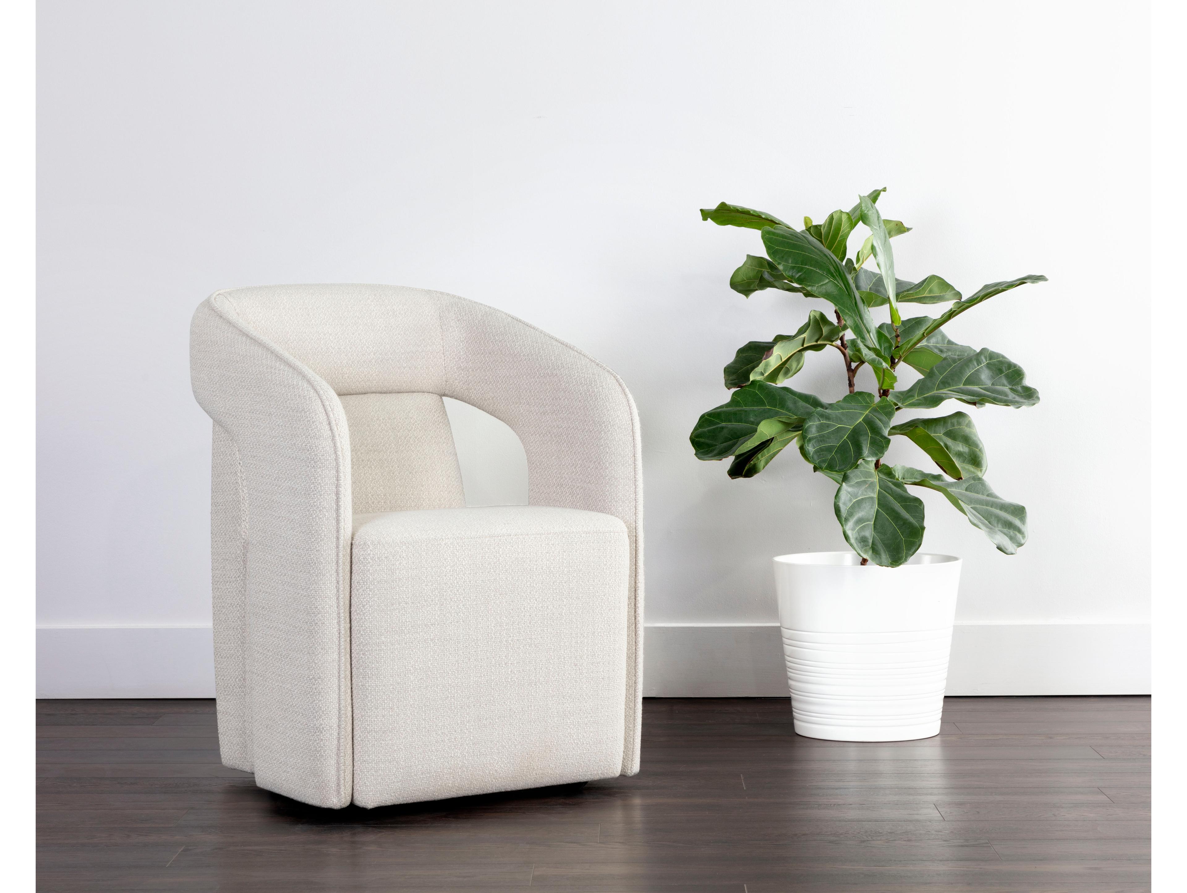 Sunpan Kendrick White Upholstered Arm Dining Chair