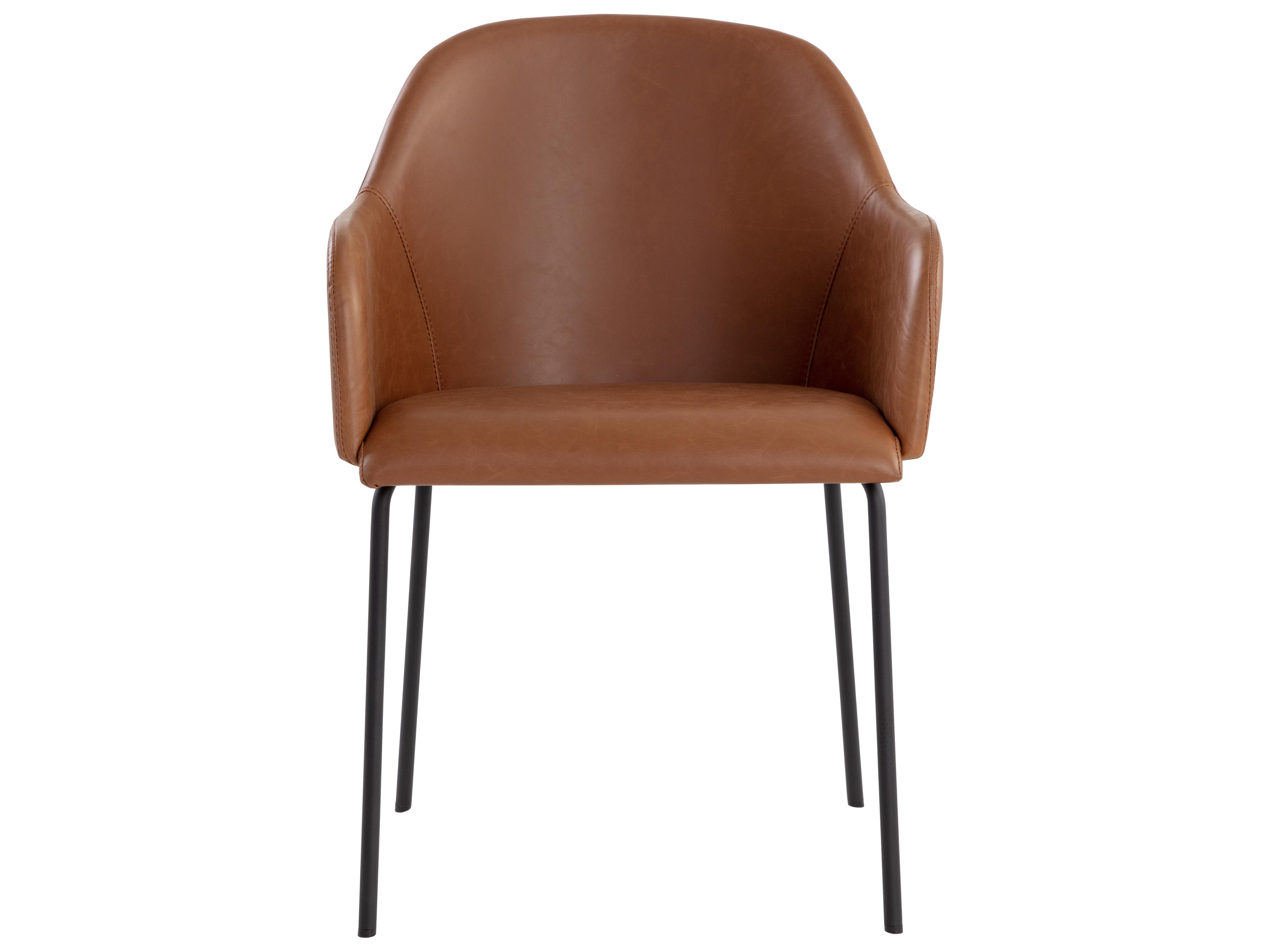 Sunpan Hensley Brown Faux Leather Arm Dining Chair
