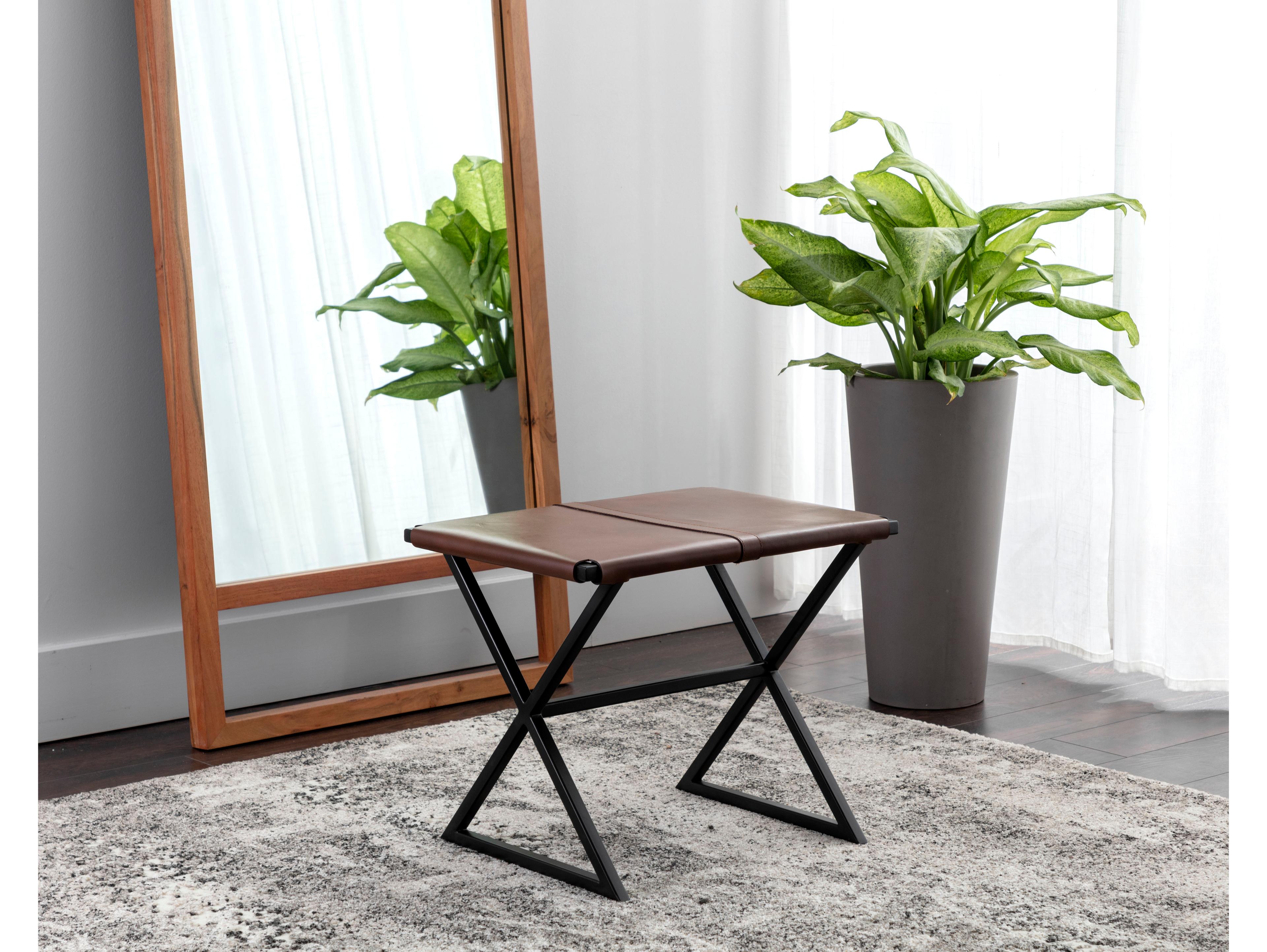 Sunpan Elon Vintage Cognac Leather Brown Upholstered Accent Stool