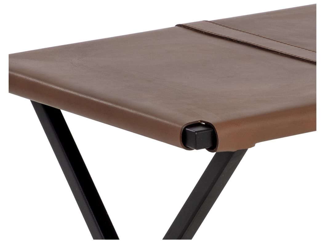 Sunpan Elon Vintage Cognac Leather Brown Upholstered Accent Stool