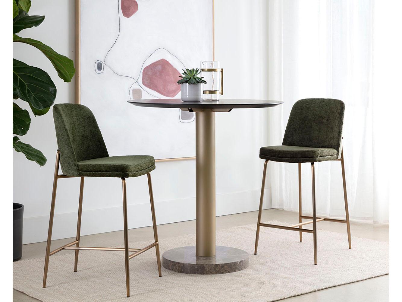 Sunpan Zeke Antique Brass Bergen Olive Upholstered Counter Stool