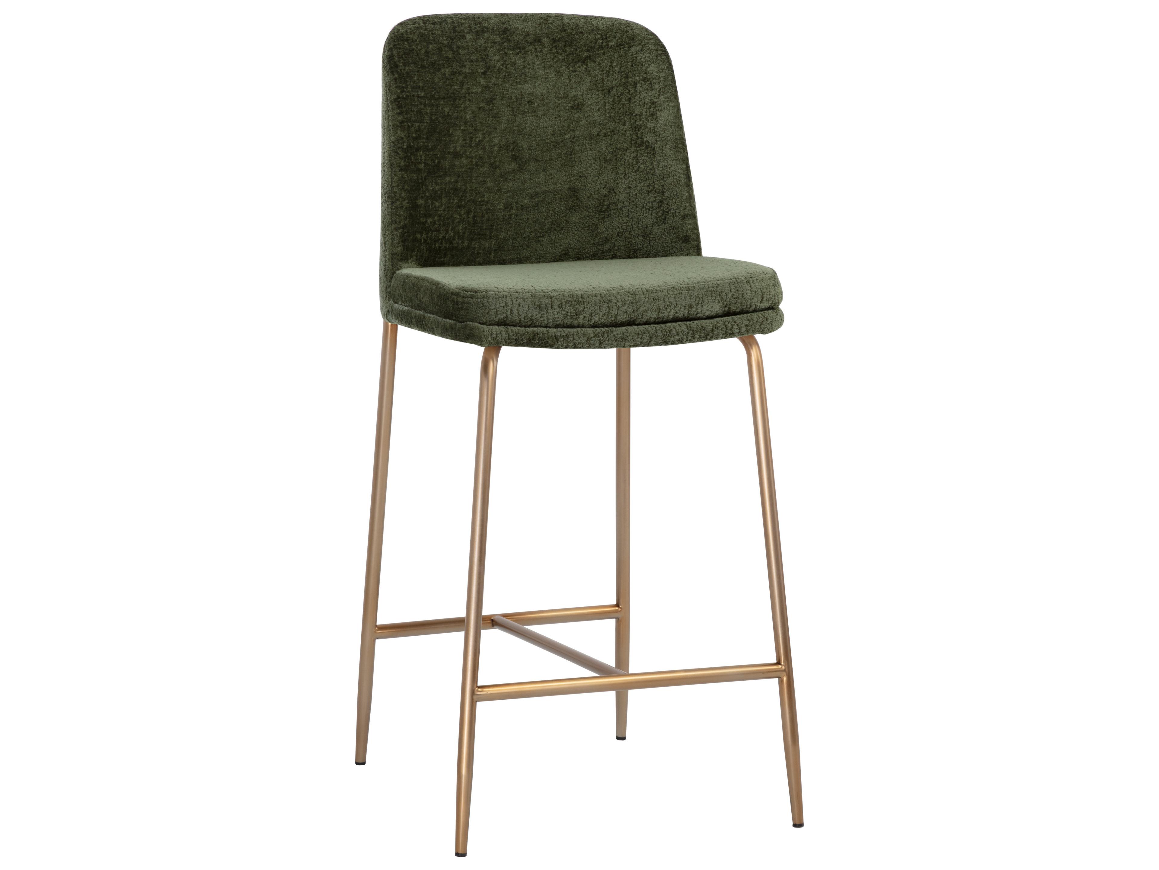 Sunpan Zeke Antique Brass Bergen Olive Upholstered Counter Stool