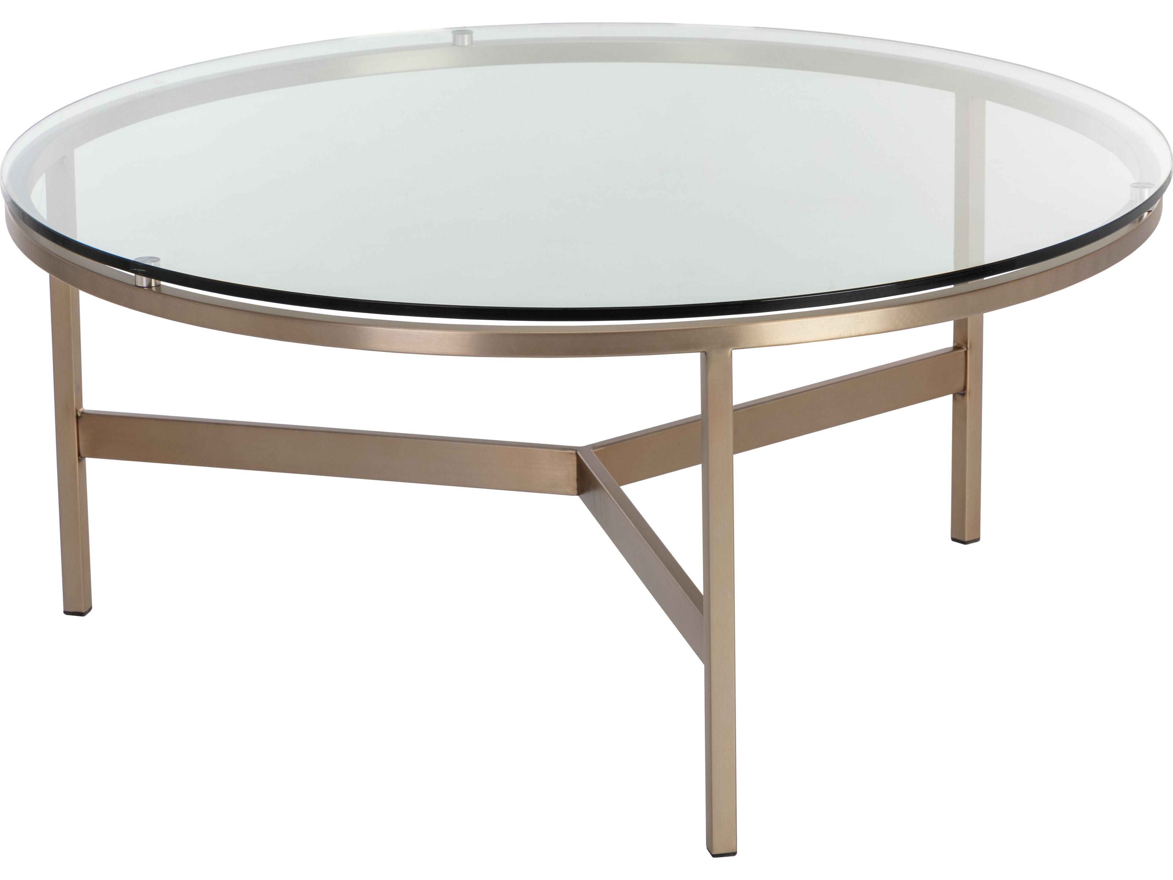 Sunpan Flato Round Glass Antique Brass Coffee Table