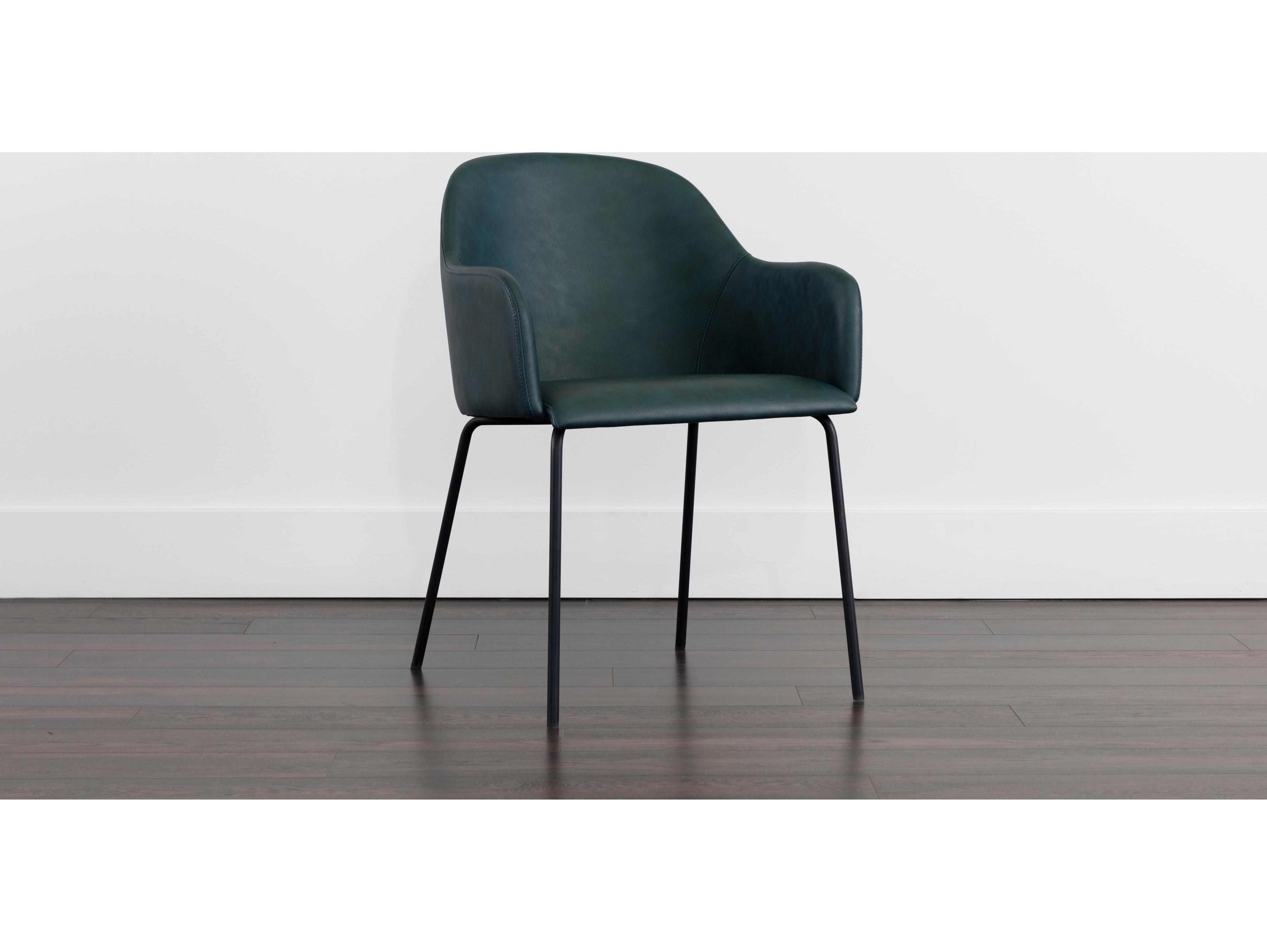 Sunpan Hensley Black Faux Leather Arm Dining Chair