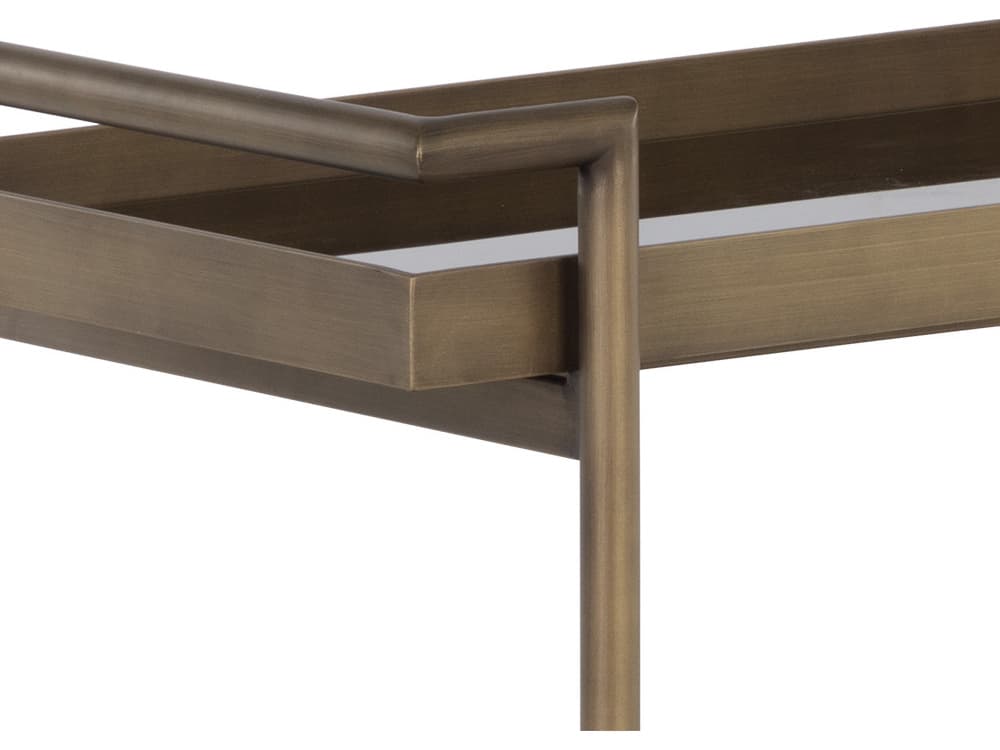 Sunpan Livingston Glass Antique Brass Bar Cart