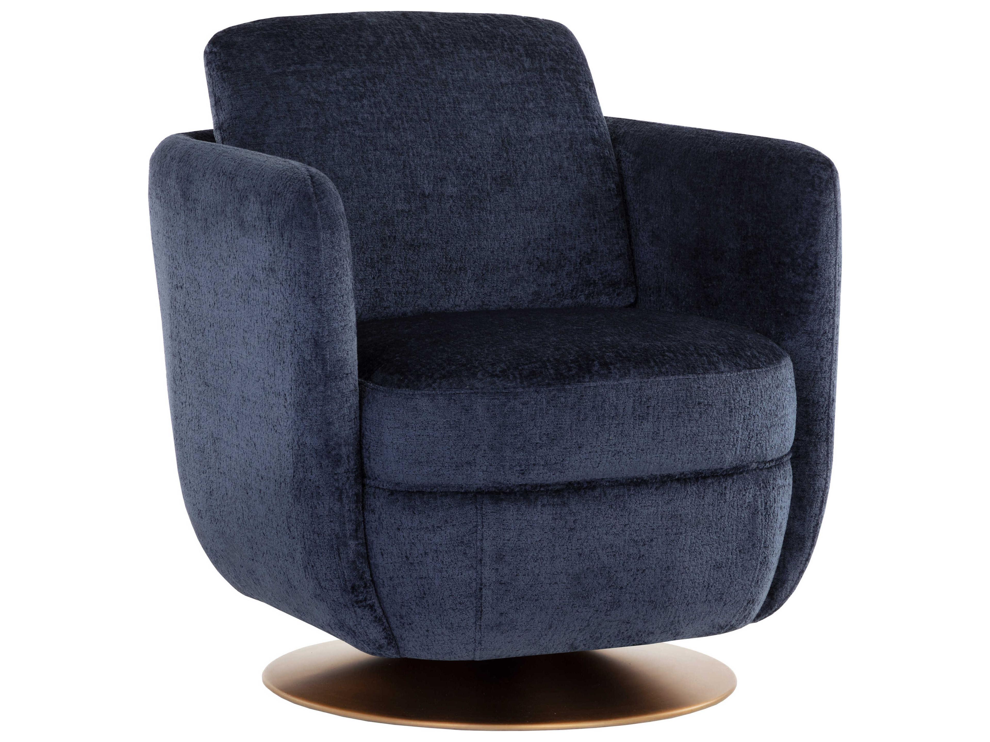 Sunpan Gilley Swivel Blue Fabric Accent Chair