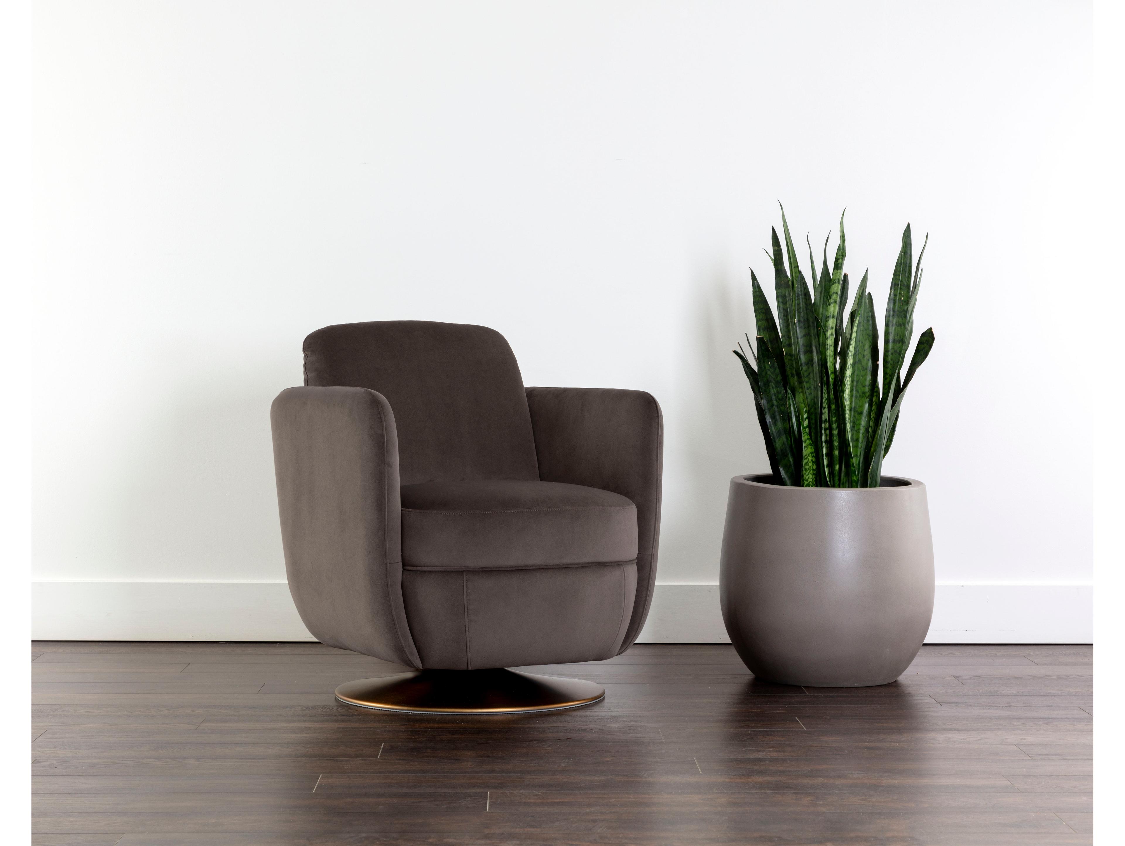 Sunpan Gilley Swivel Brown Fabric Accent Chair