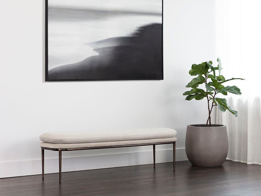 Sunpan Koffi Dark Bronze Chacha Cream Meg Taupe Upholstered Accent Bench