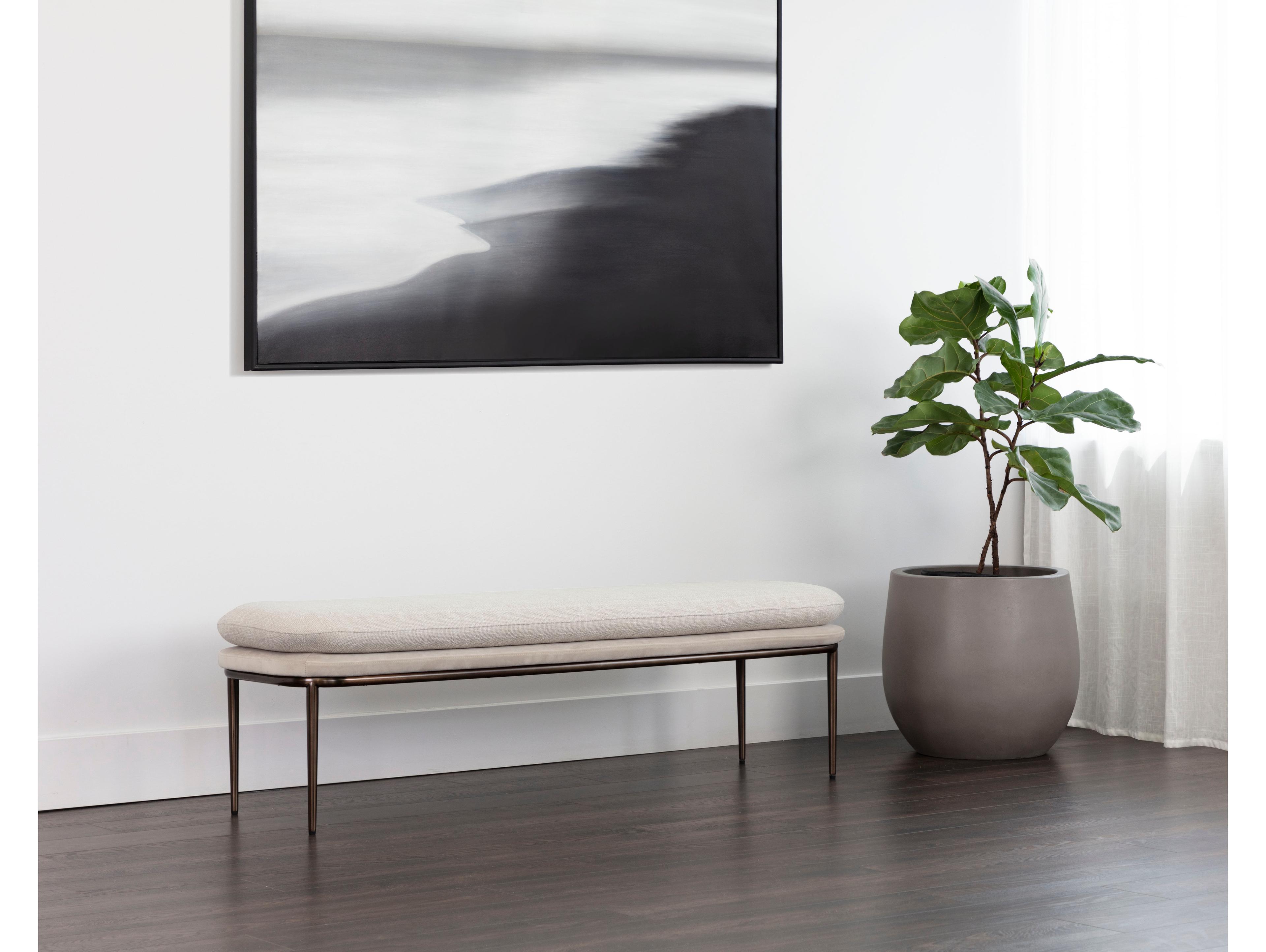 Sunpan Koffi Dark Bronze Chacha Cream Meg Taupe Upholstered Accent Bench