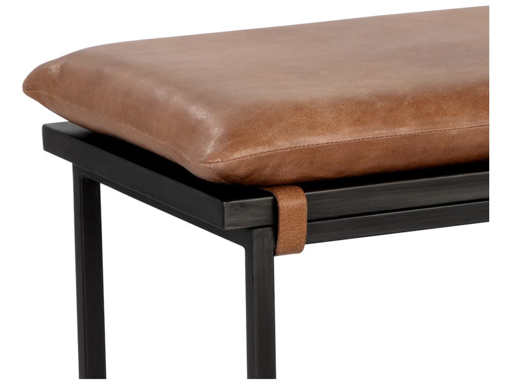 Sunpan Zancor Gunmetal Tan Leather Brown Upholstered Accent Bench