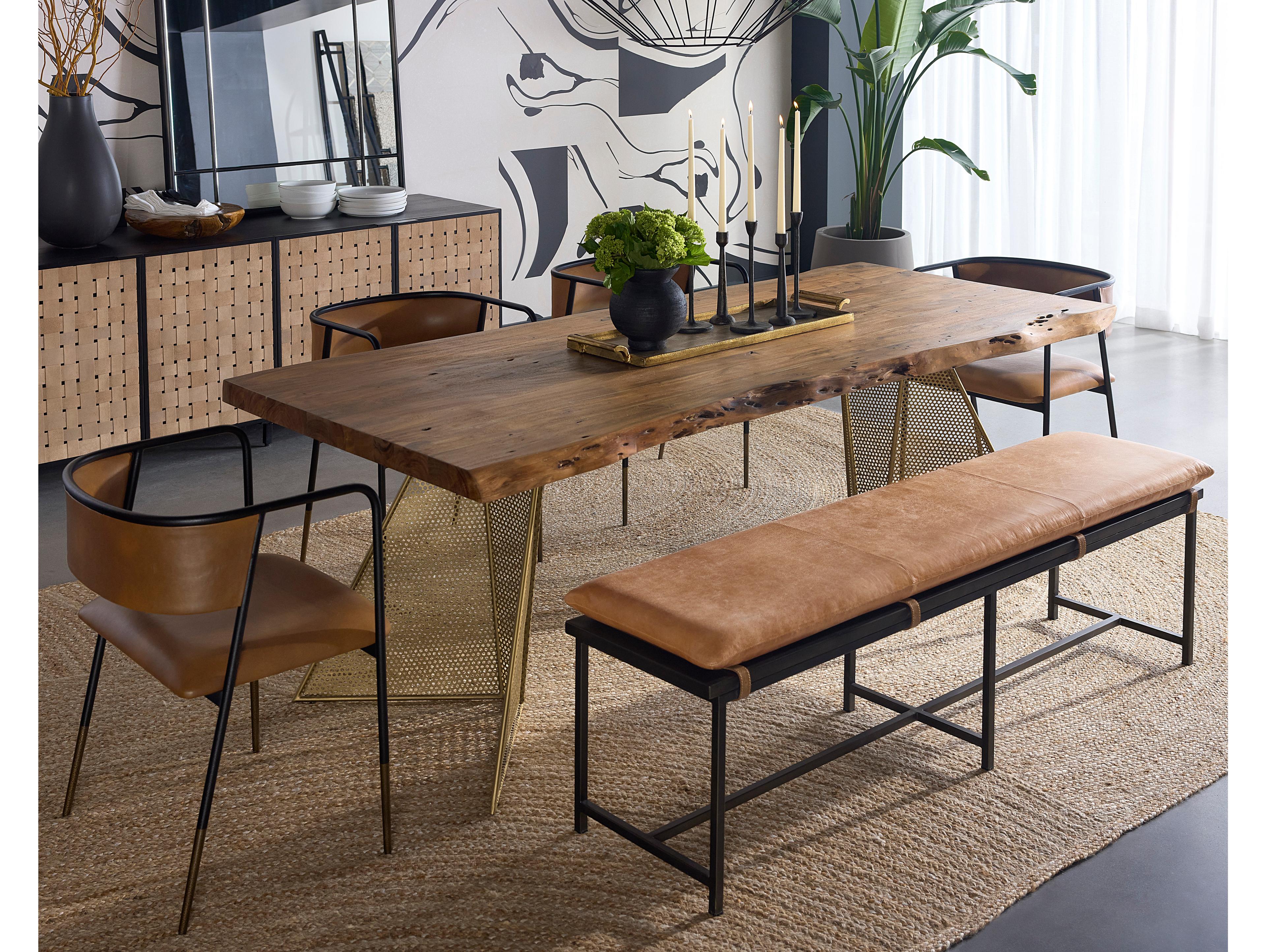 Sunpan Zancor Gunmetal Tan Leather Brown Upholstered Accent Bench