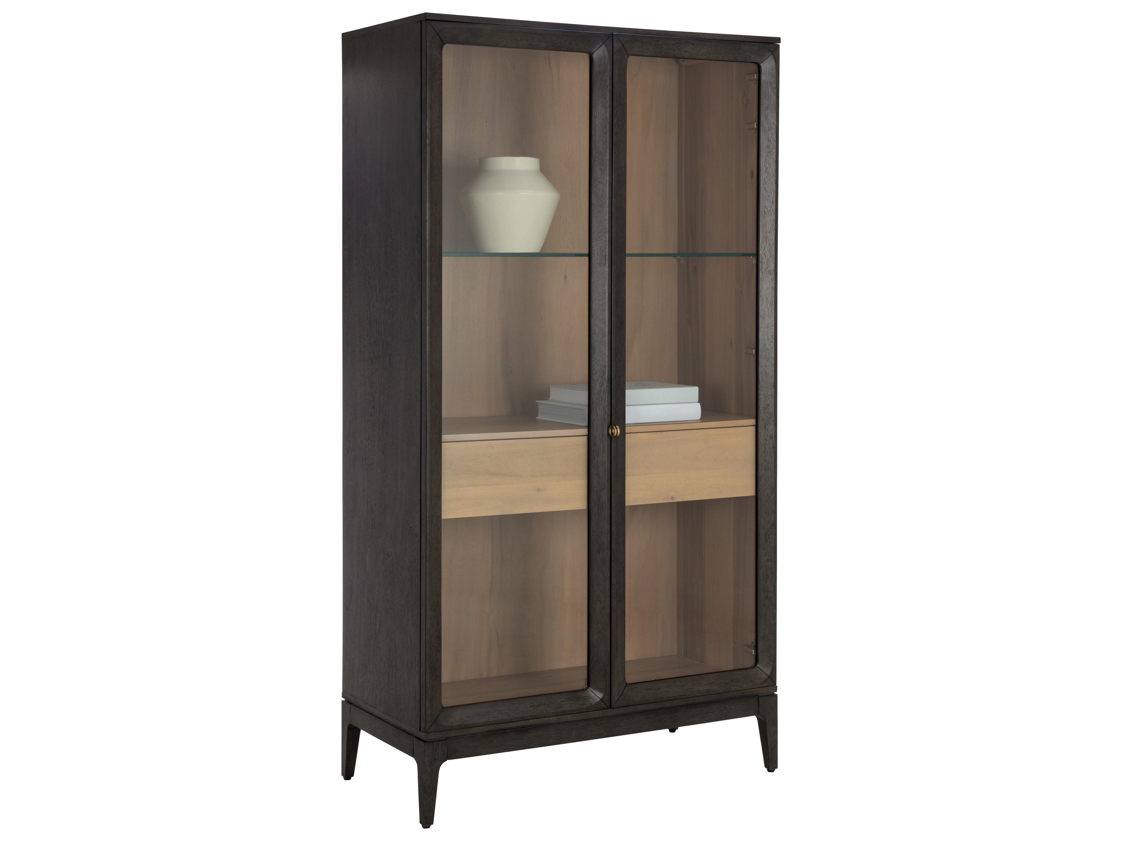 Sunpan Cecilia Acacia Wood Clear Smoke Grey Display Cabinet