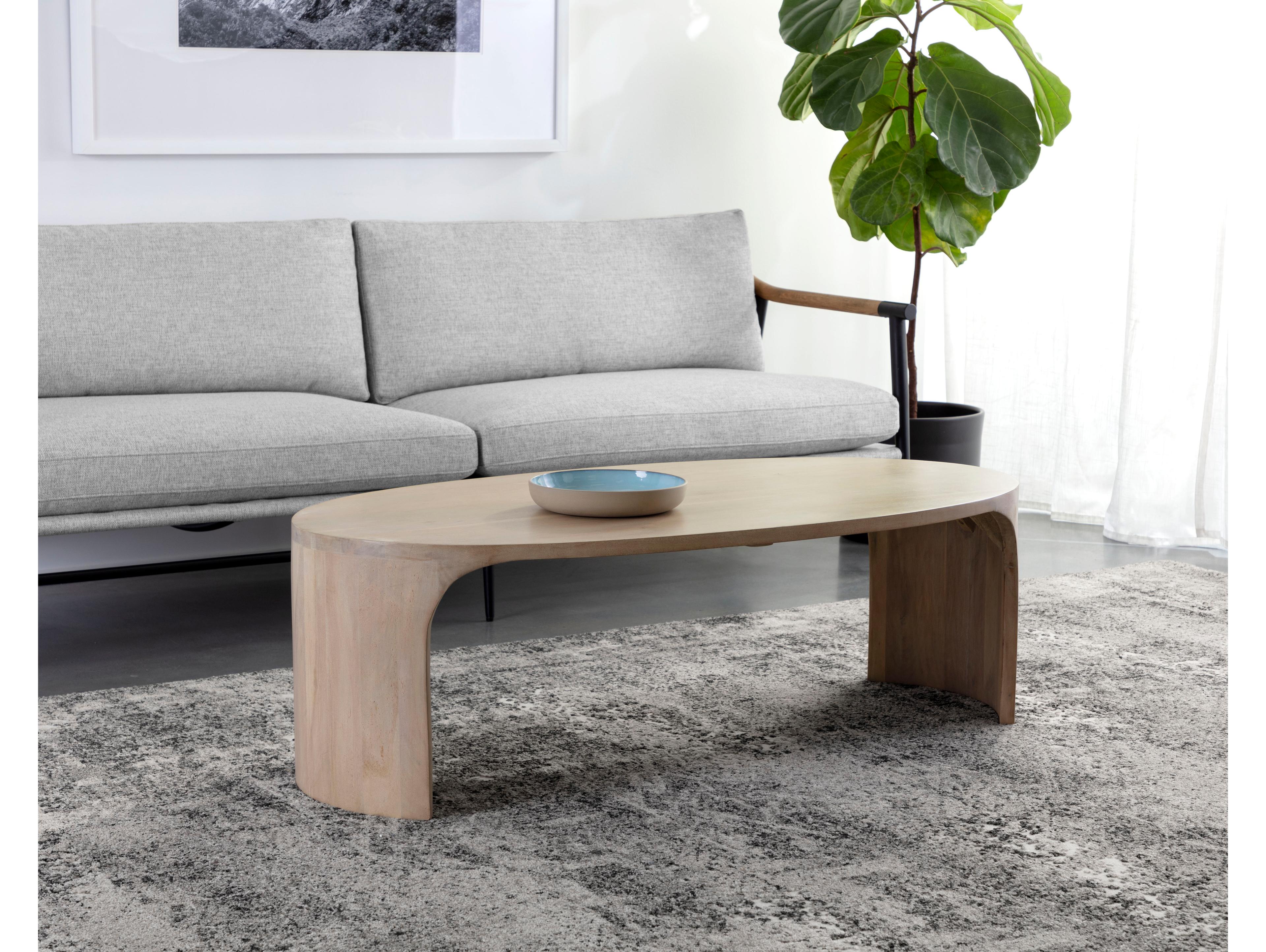 Sunpan Tomas Oval Wood Light Wash Coffee Table