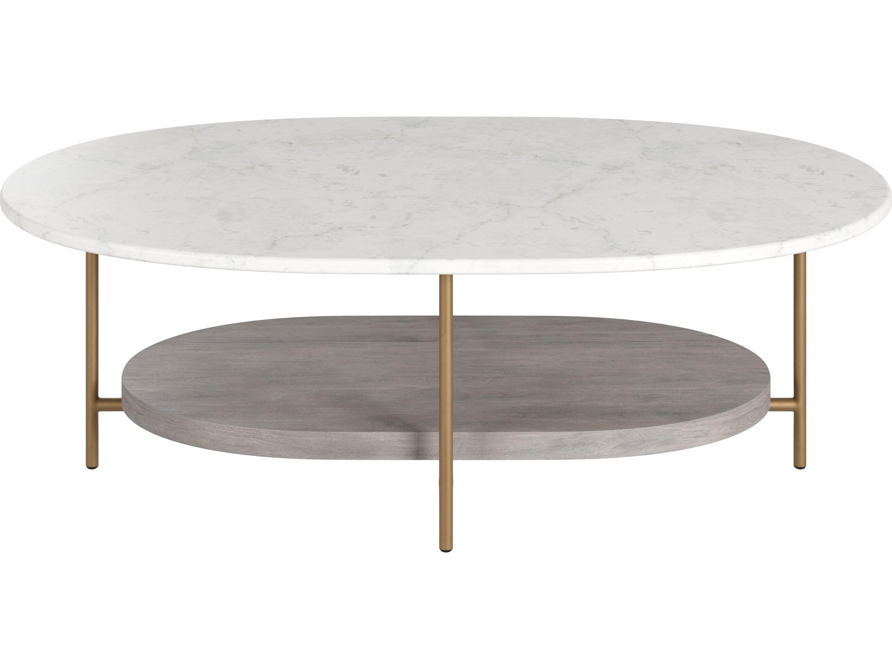 Sunpan Deja Oval Marble White Antique Brass Coffee Table