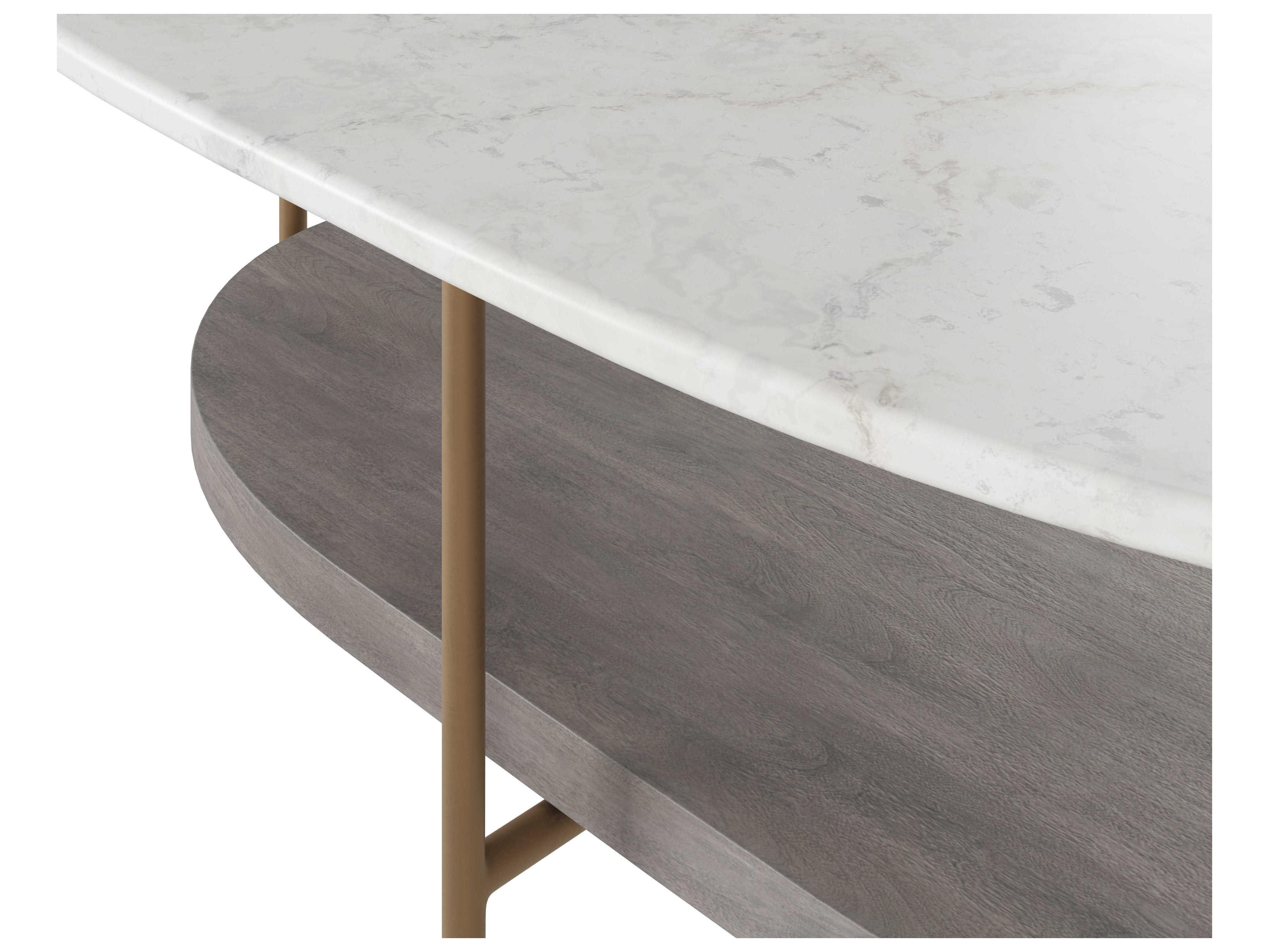 Sunpan Deja Oval Marble White Antique Brass Coffee Table