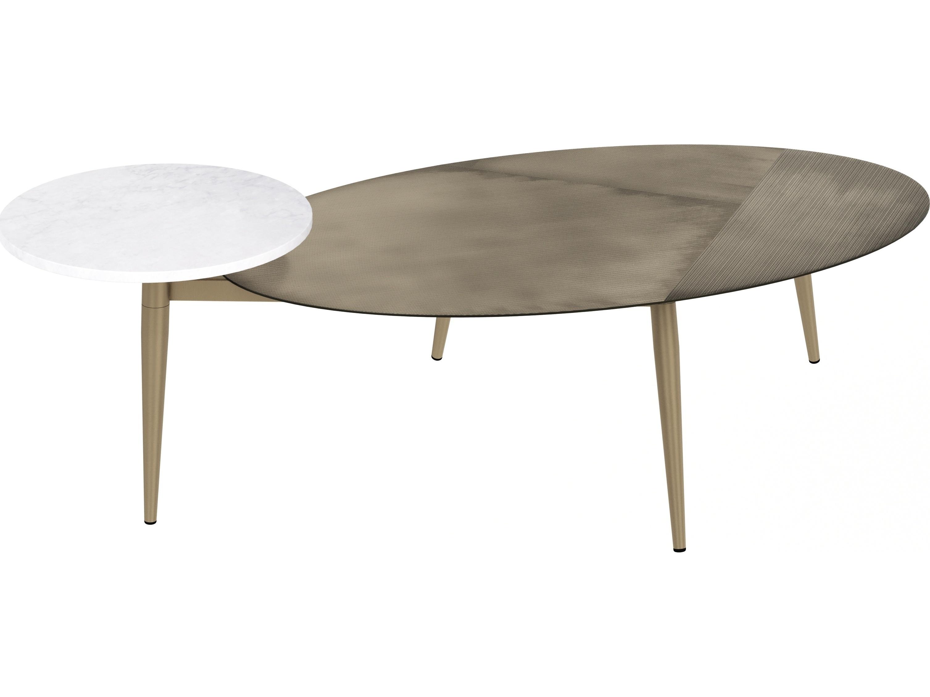 Sunpan Tuner Round Marble White Antique Brass Coffee Table