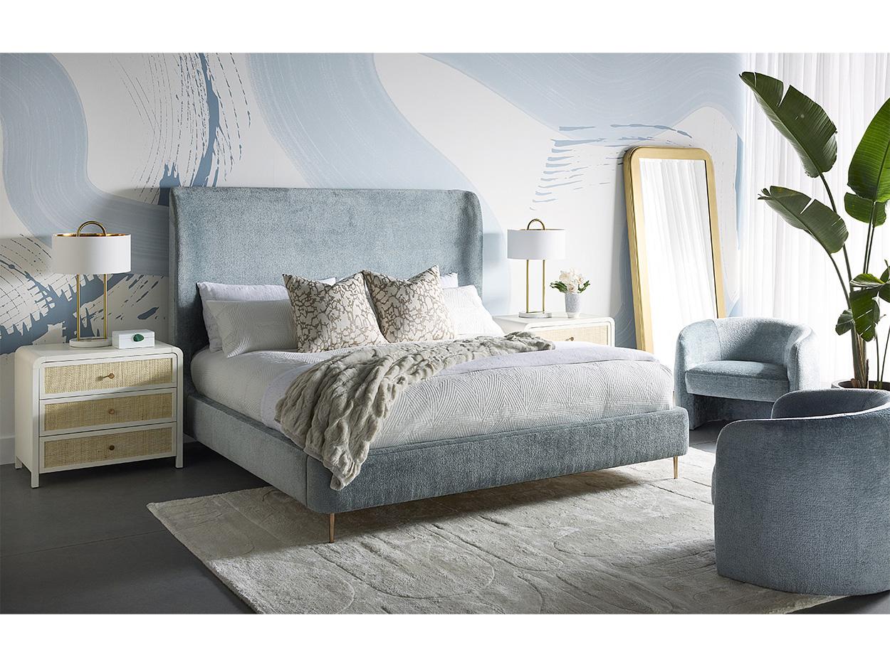 Sunpan Tierra Bergen French Blue Upholstered King Platform Bed