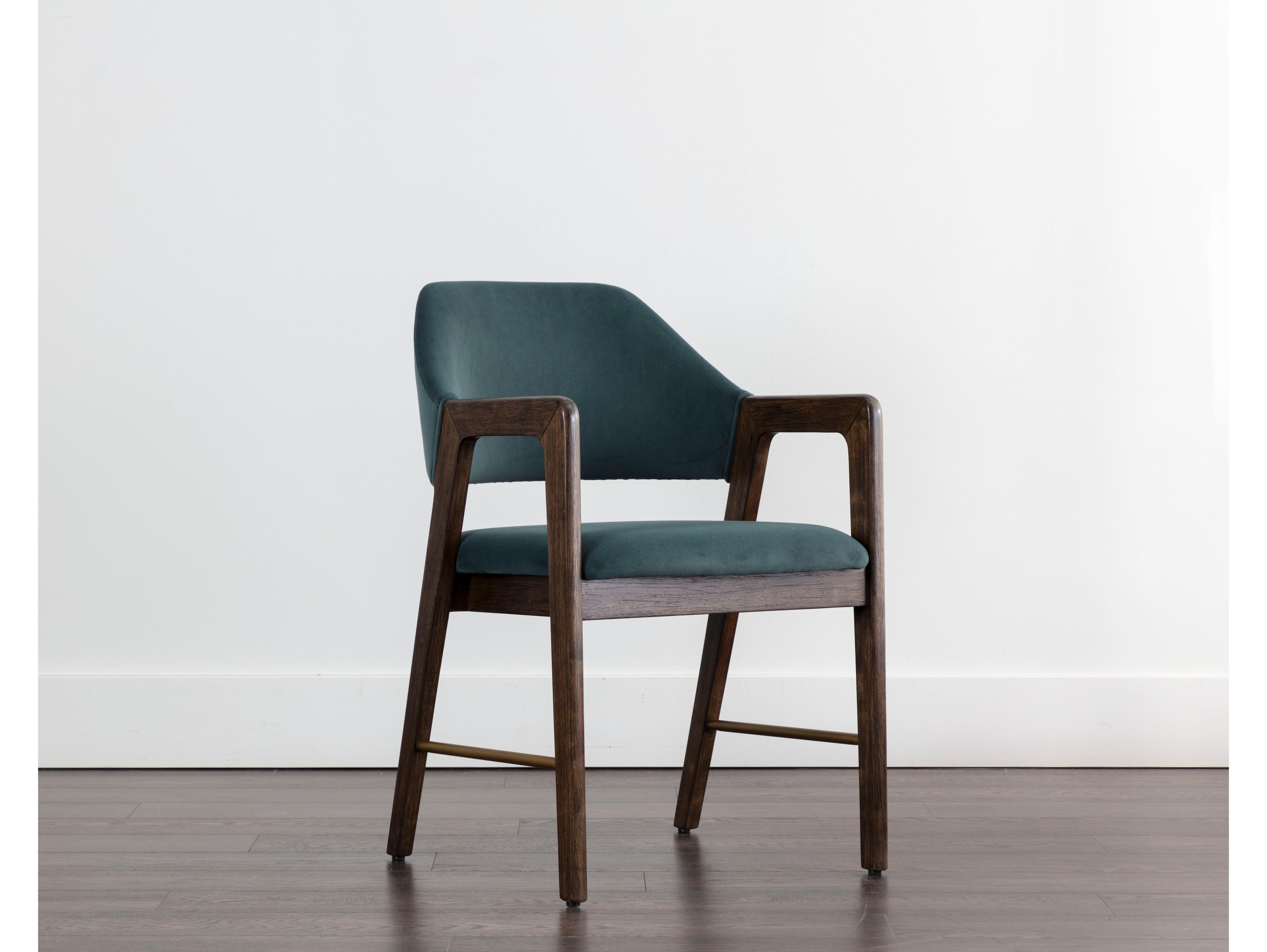 Sunpan Milton Rubberwood Brown Upholstered Arm Dining Chair